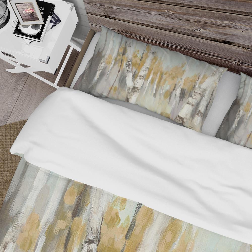 Silver and Yellow Birch Forest Microfiber Duvet Cover Set