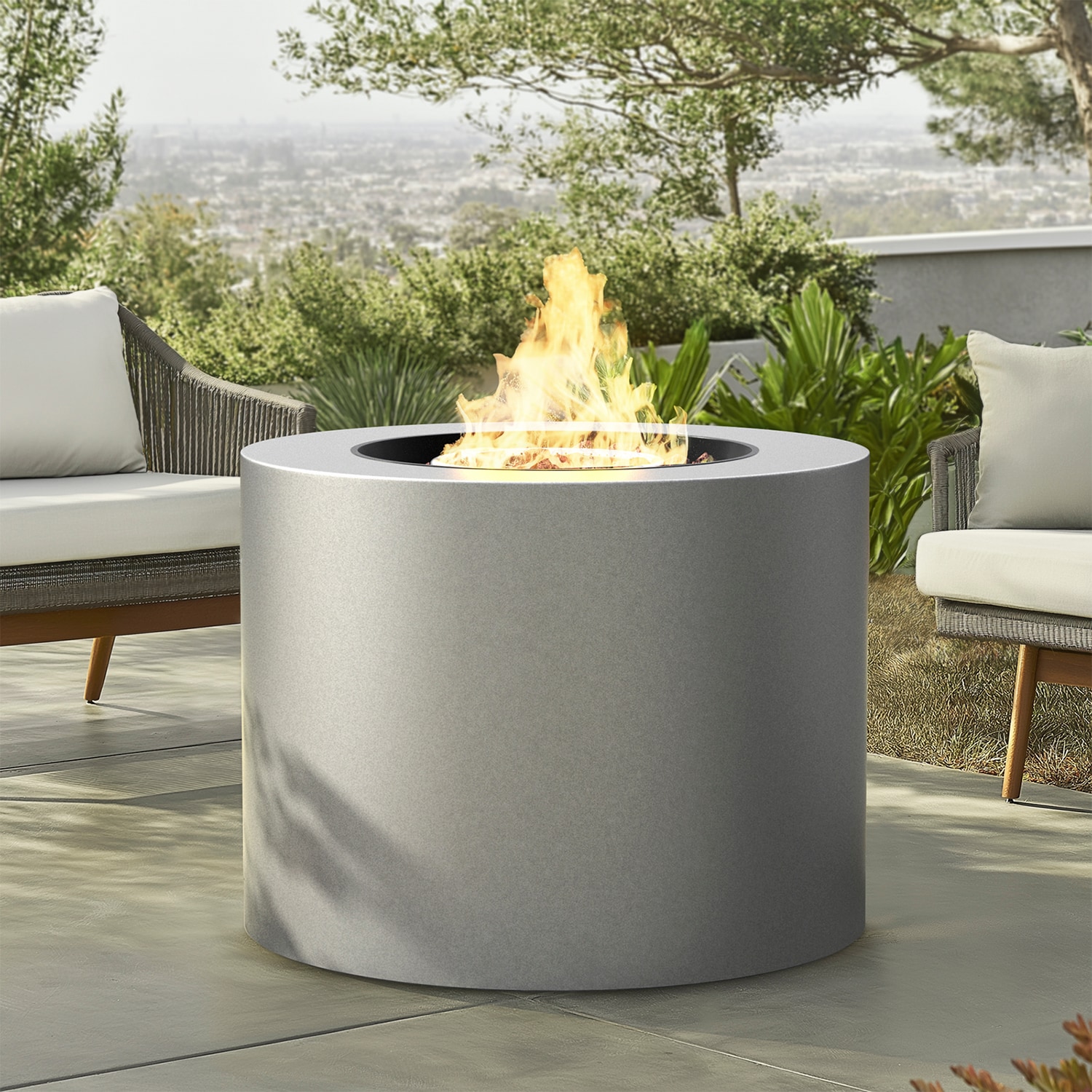Kinger Home FP-T-009-G LOREN 32-in W Grey Steel Round Liquid propane Fire pit
