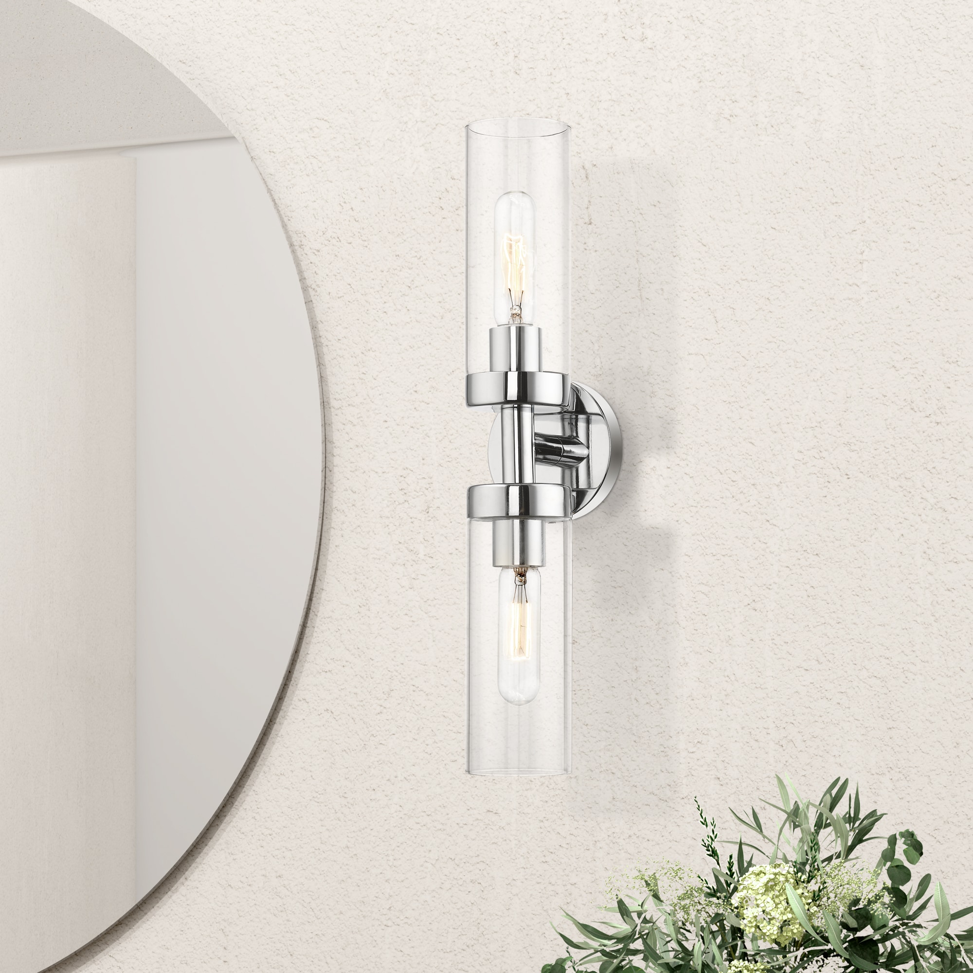 Ludlow Polished Chrome 2-Light Vanity with Clear Glass Shades