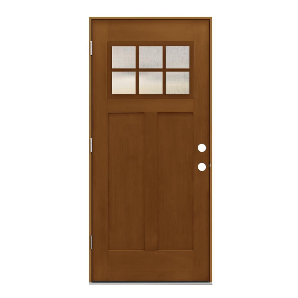 JELD-WEN LOWOLJW232200025 36-in x 80-in x 4-9/16-in Fiberglass Craftsman Right-hand outswing Mocha Stained Prehung Front Door Insulating core