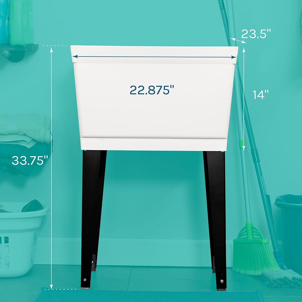White Freestanding Utility Sink with Black Metal Legs