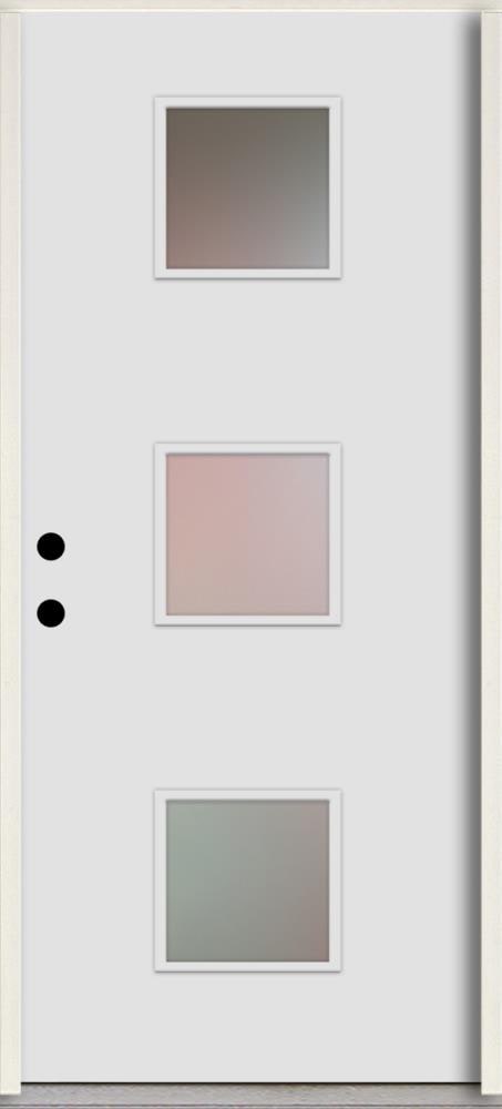 RELIABILT LO1066521 Spotlights 32-in x 80-in x 4-5/8-in Fiberglass 1/4 lite Right-hand inswing Arctic White Paint Painted Prehung Front Door Insulating core