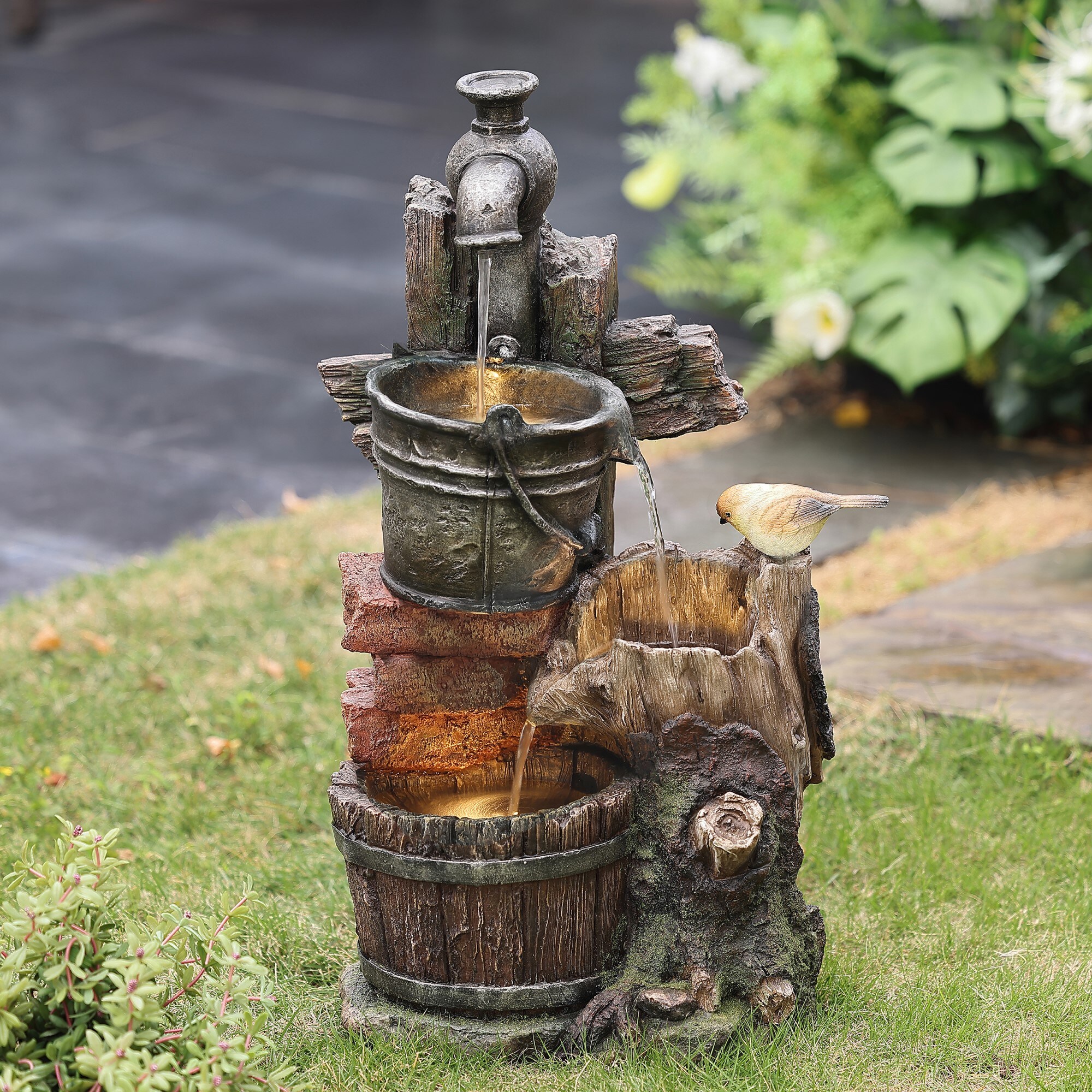 LuxenHome 25.39-in H Resin Fountain Statue Outdoor Fountain Pump ...