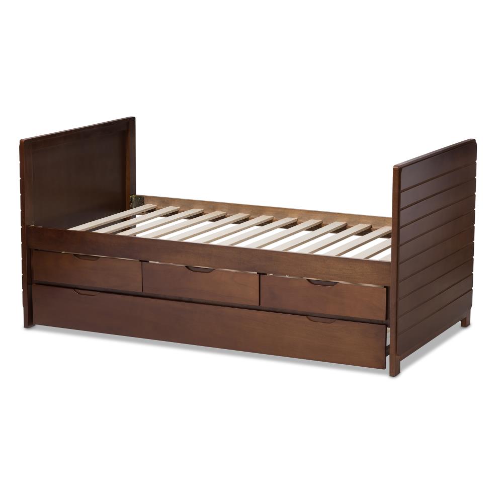 Baxton Studio Linna Walnut Twin Contemporary Trundle Bed in the Beds  department at 