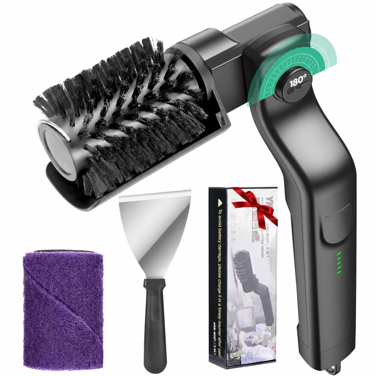 JVFCXXV - Electric Grill Brush Kit Cordless Outdoor BBQ Grill Cleaner with Adjustable Angle Gril...