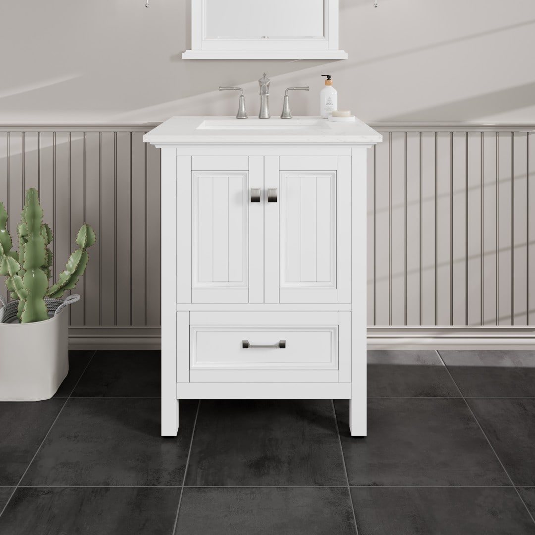 Eviva EVVN612-24WH-Q Britney 24-in White Undermount Single sink Bathroom Vanity with White Quartz Top