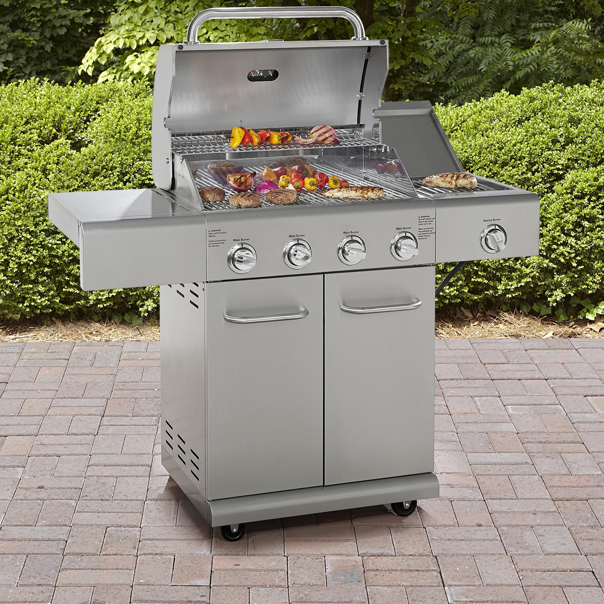 serviet blanding billede Kenmore Stainless Steel 4-Burner Liquid Propane Gas Grill with 1 Side Burner  in the Gas Grills department at Lowes.com