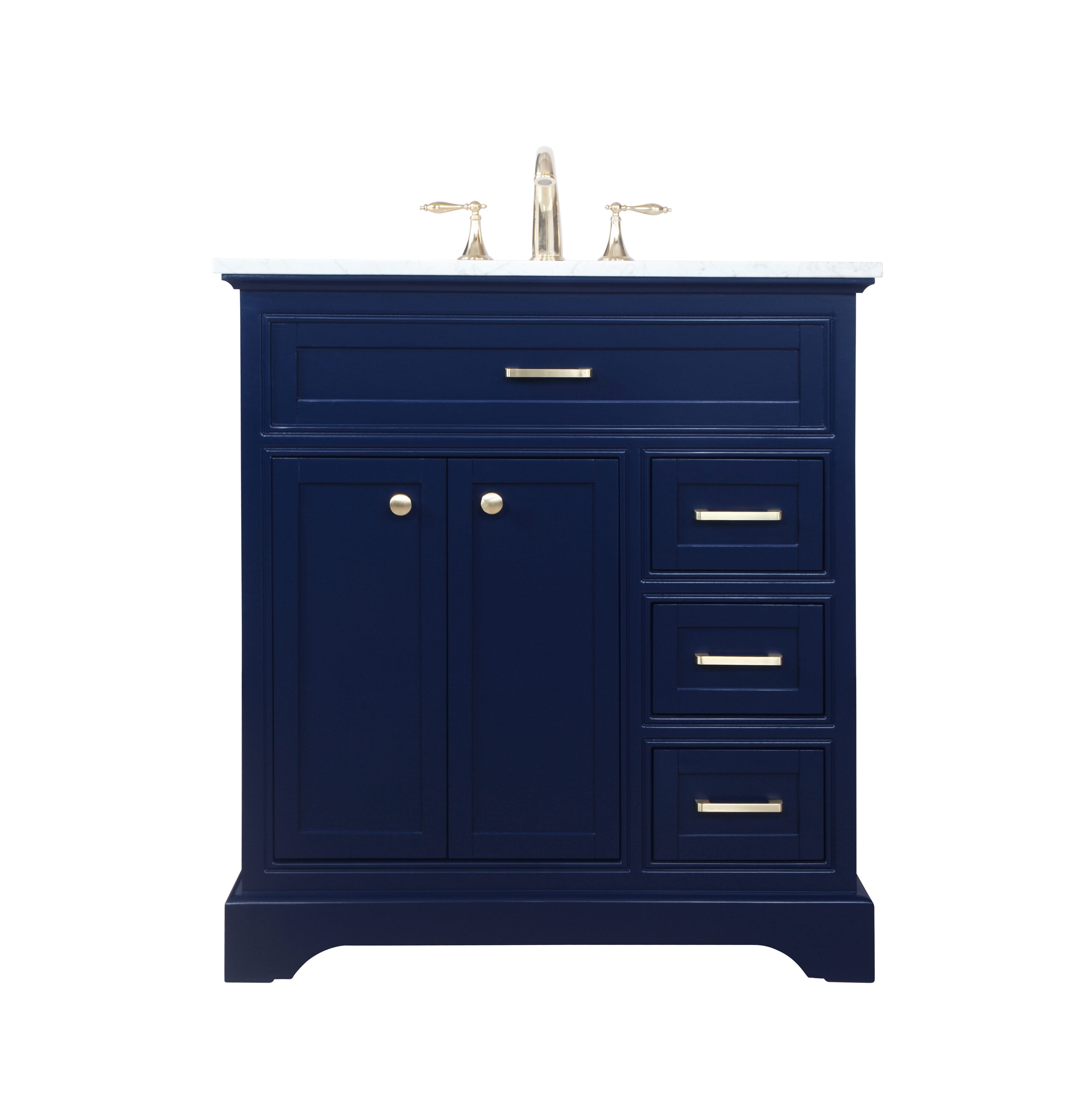 Elegant Decor HF45096BL Home Furnishing 32-in Blue Single sink Bathroom Vanity with Carrara White Marble Top