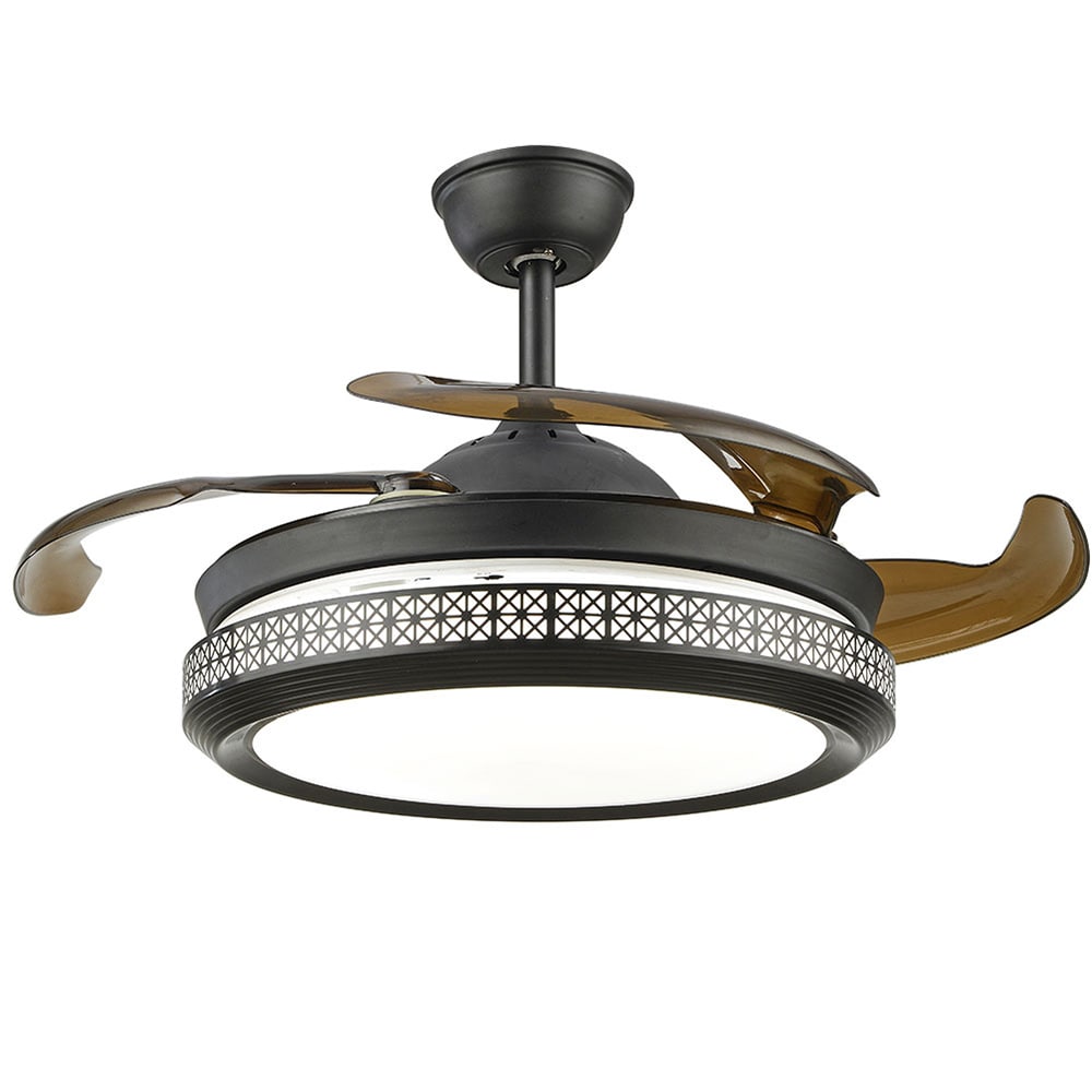 Oukaning HG-HCX-2247 42-in Color-Changing Integrated LED Modern Black Retractable Blade Invisible Silent with ABS Blades Chandelier With Light and Remote ( 4 -Blade )