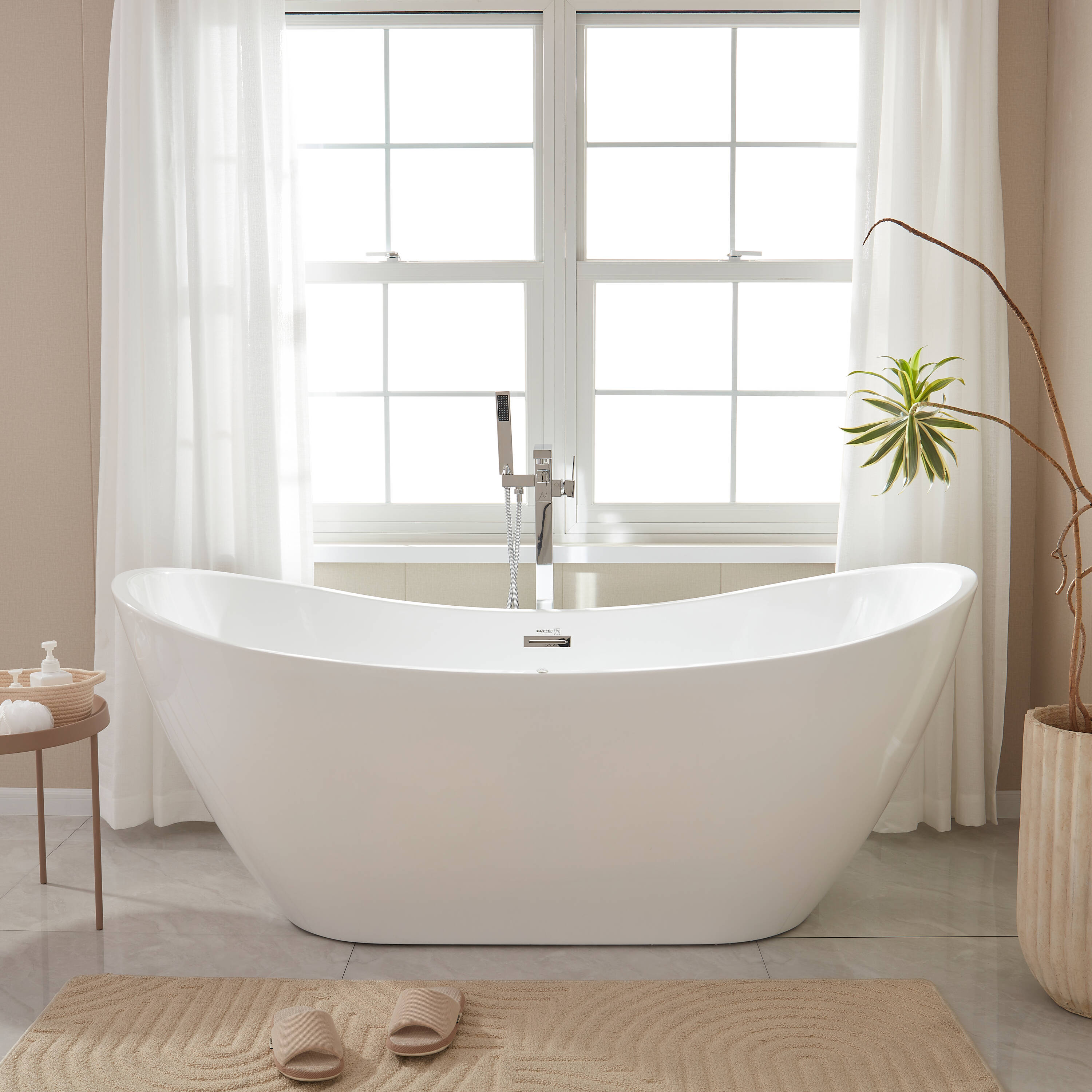 Vanity Art VAB6517-L 31.5-in x 71-in White/Polished Chrome Acrylic Oval Freestanding Air bath ( Center Drain )