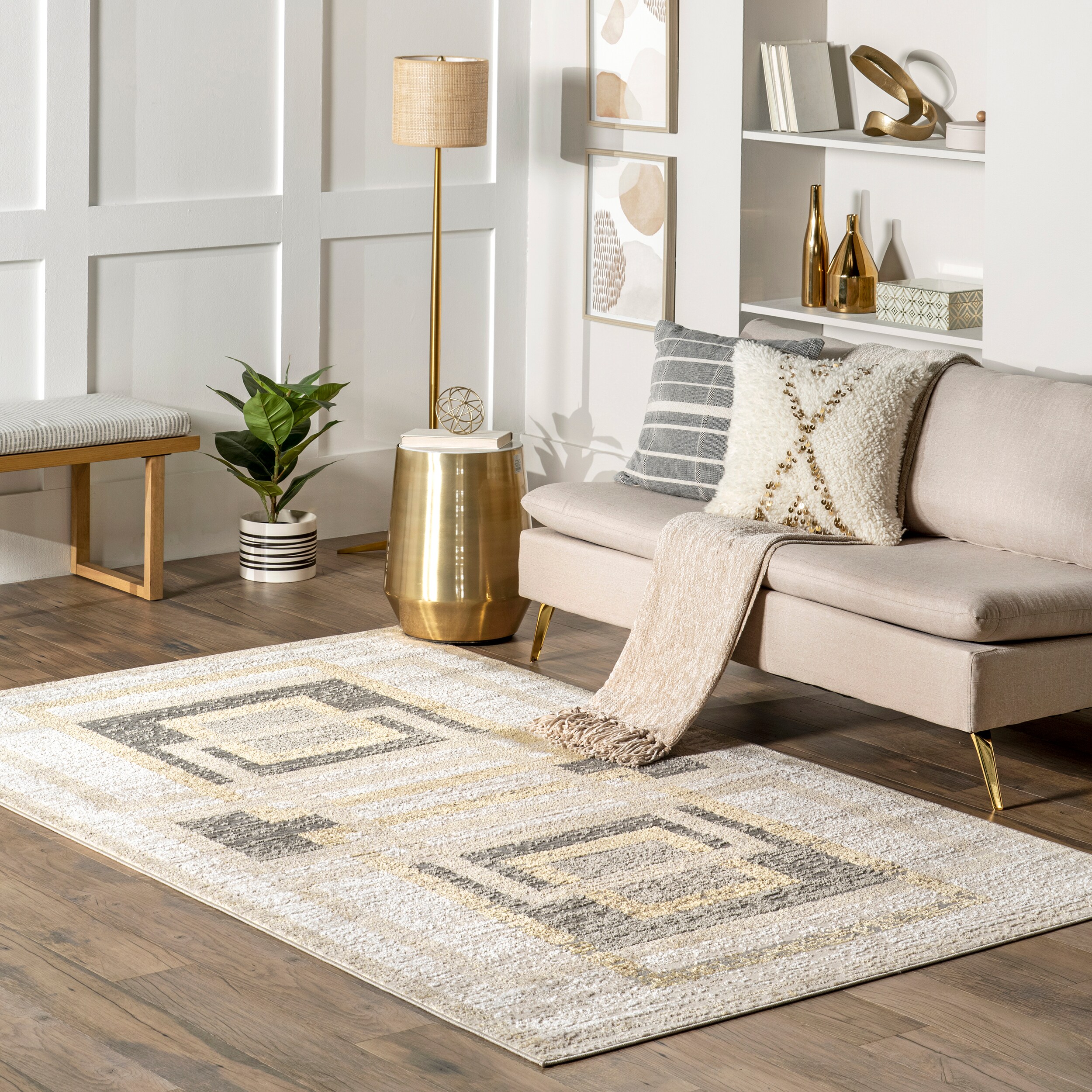 nuLOOM 200CFDR13A-508 Rey Transitional Geometric 5ft. x 8ft. Beige Area Rug