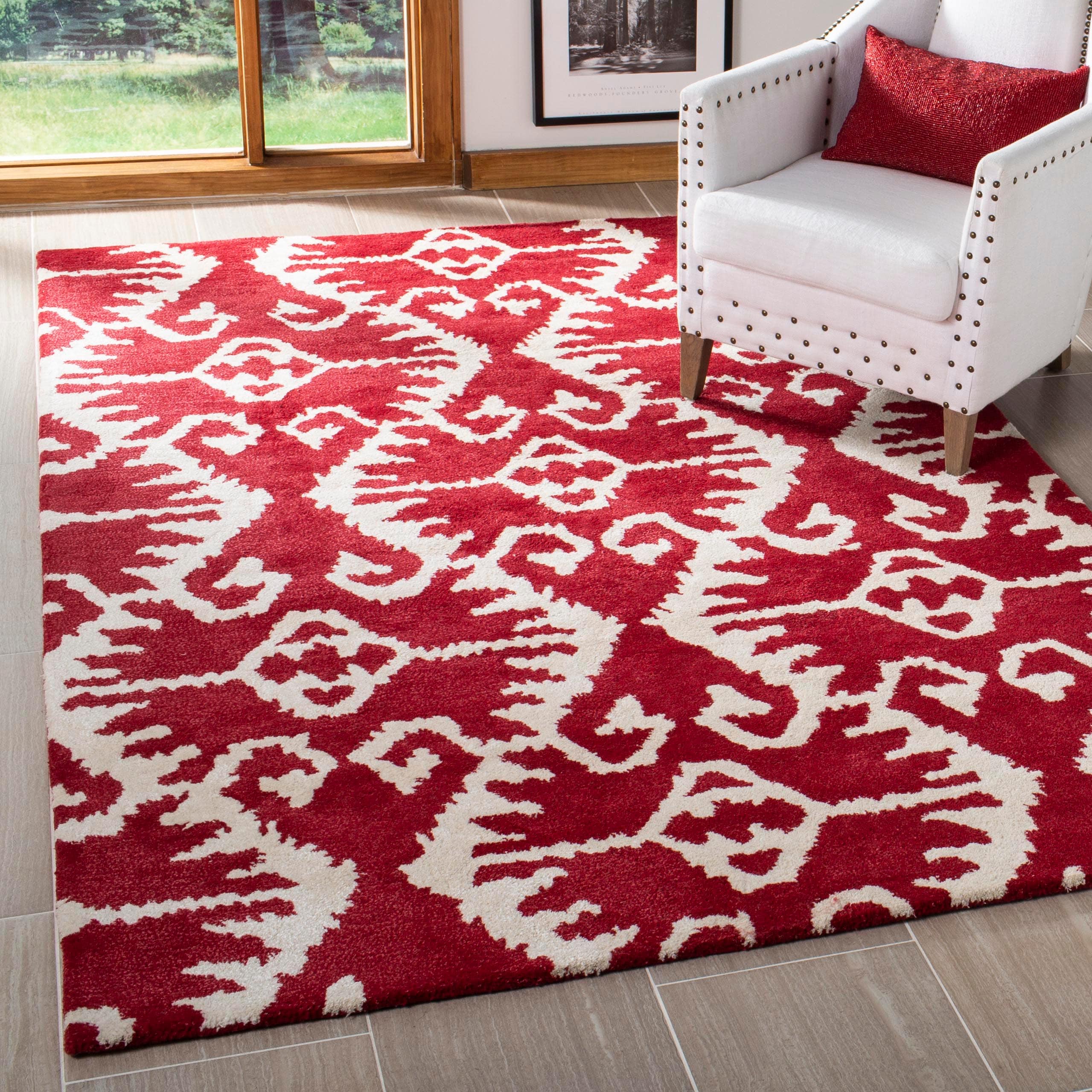 Safavieh WYD323R-24 Wyndham Ince 3 x 4 (ft) Tufted Wool Red/Ivory Rectangular Indoor Ikat Bohemian/Eclectic Throw rug