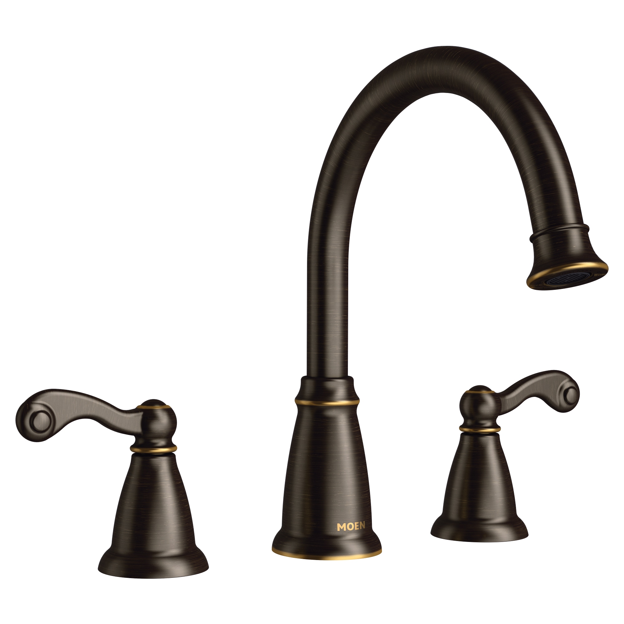 Moen Traditional Mediterranean Bronze 2 Handle Deck Mount Roman Mid Arc   44412013 