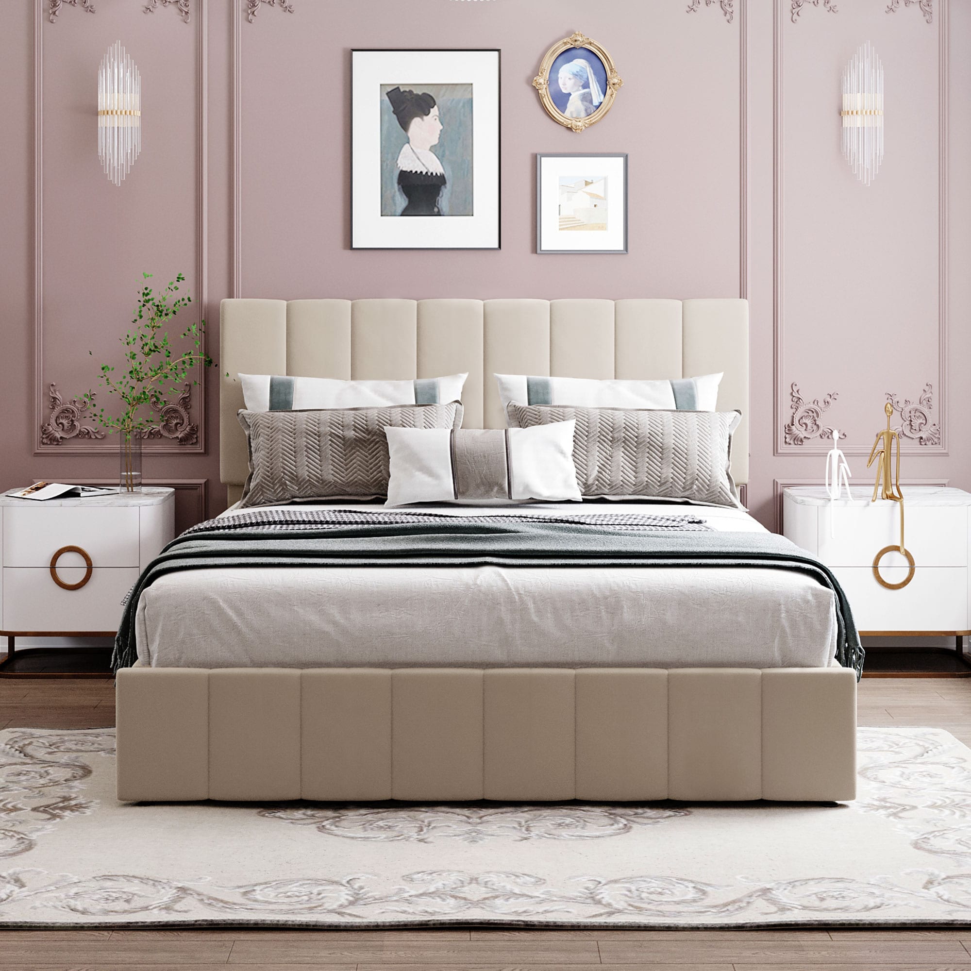 JIMSMAISON JMLFFB03BEG-Q Beige Queen Composite Upholstered Bed