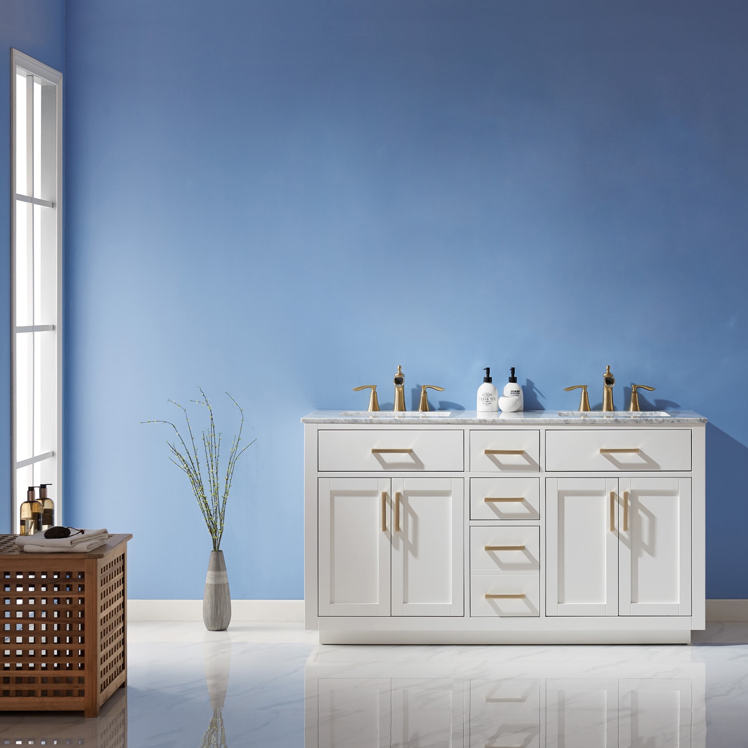 Altair 531060-WH-CA-NM Ivy 60-in White Undermount Double sink Bathroom Vanity with Carrara White Marble Top