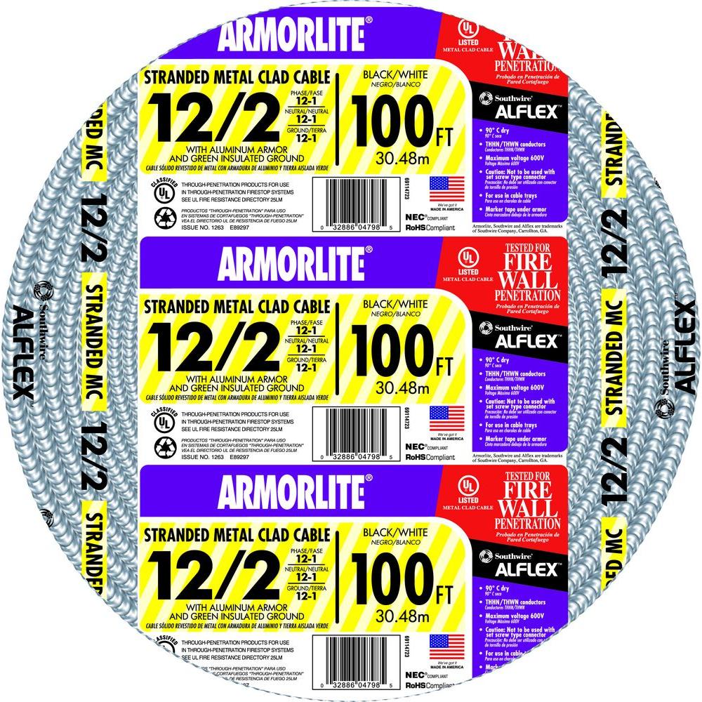 Southwire Armorlite 100-ft 12 / 2 Stranded Aluminum Mc Cable 69114723 Uae Electronic uaeelectronic.com