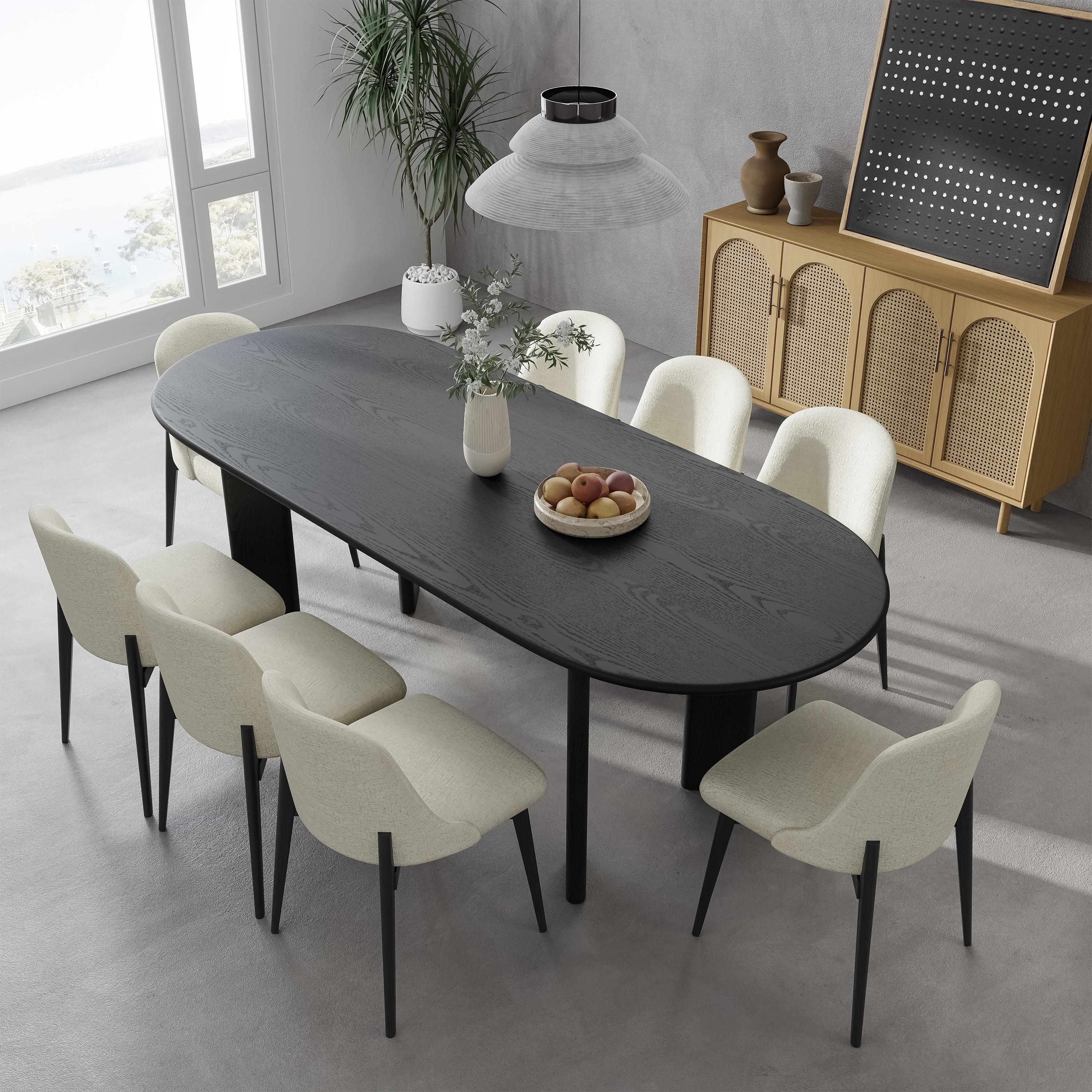 Dovelina - Solid Wood Oval Dining Table Kitchen Table with 4 Legs for 8 People