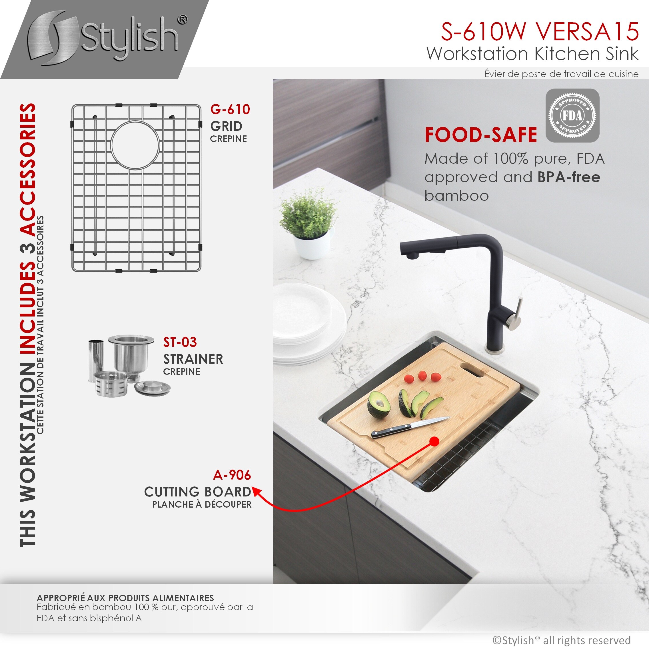 Stylish S-610W1 Kitchen-Sinks - View #8