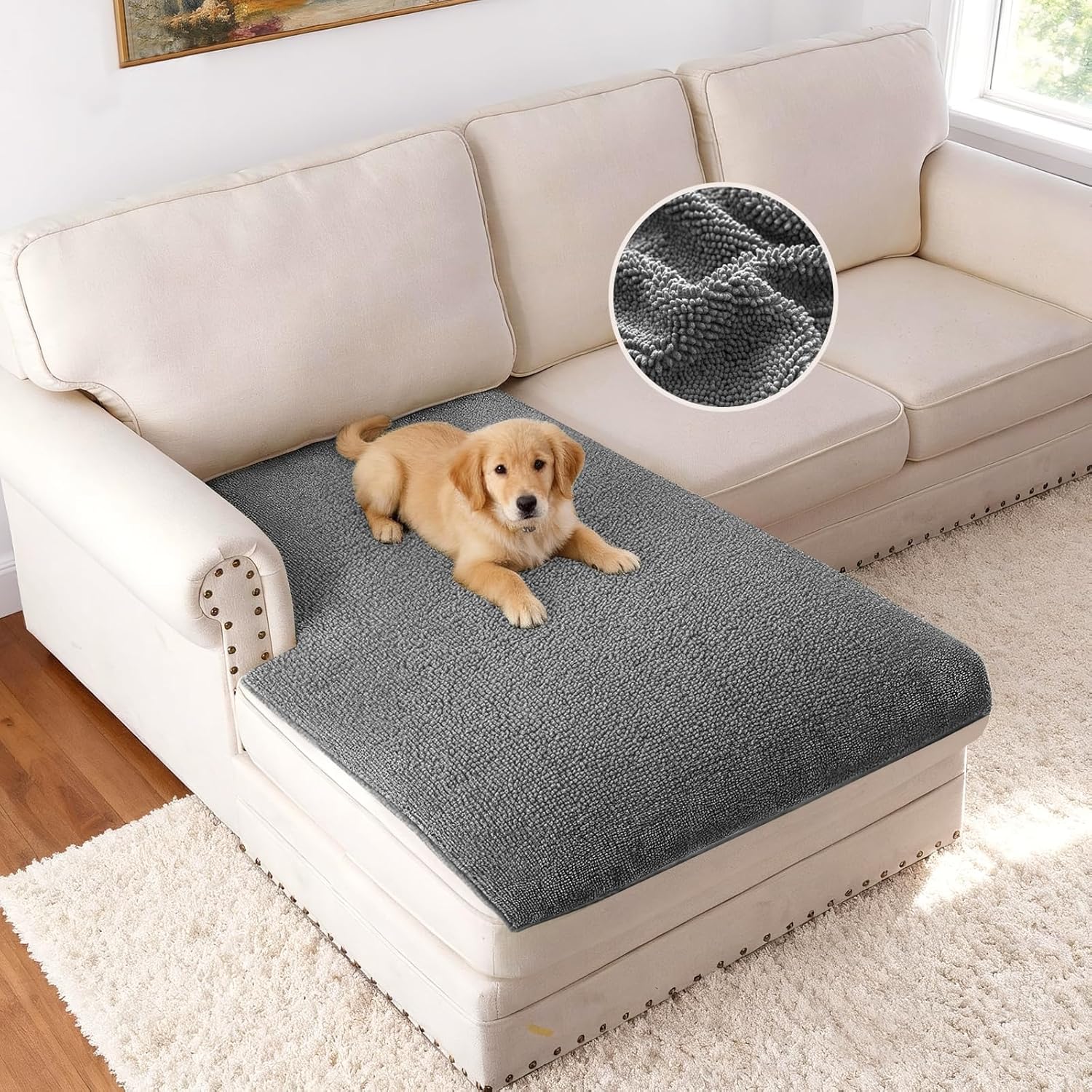 H.Versailtex  NonSlip Chenille Pet Couch Cover Thick Soft Washable Sofa Slipcover Dog Bed Protector PetFriendly 40 x 50 in Grey