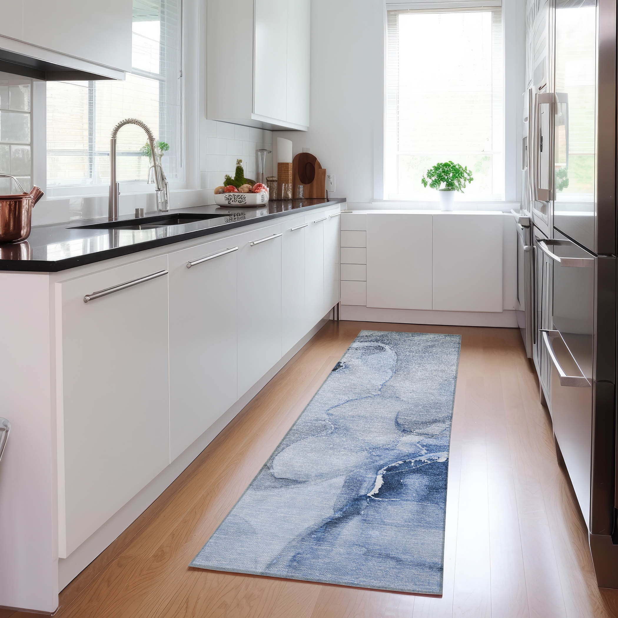 Addison Rugs ACN521BU2X8 Chantille ACN521BU 2 x 7 (ft) Polyester Blue Rectangular Indoor/Outdoor Abstract Machine washable Area rug
