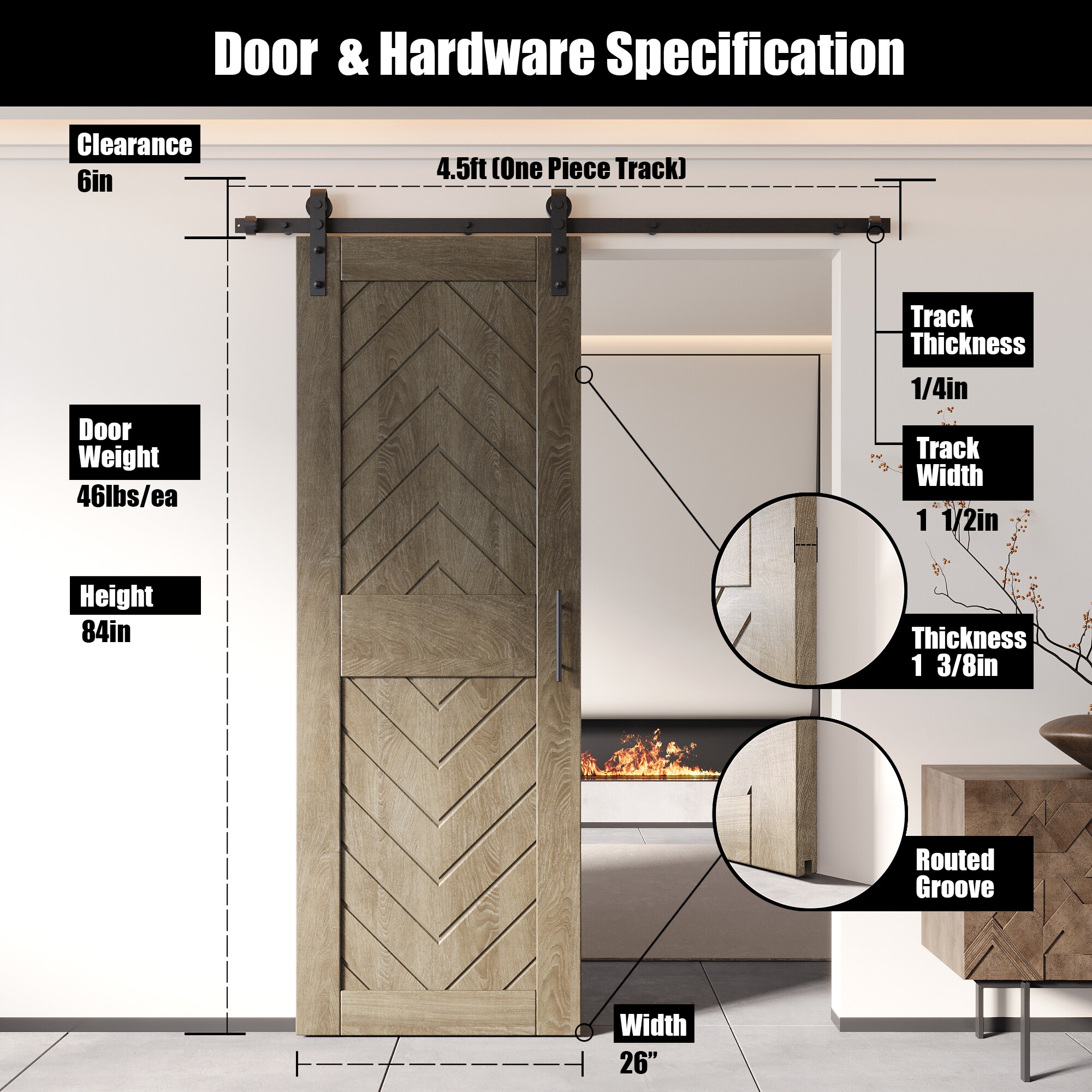 HOMACER YT1H054C-JT2-2684-GR Barn-Doors - View #2