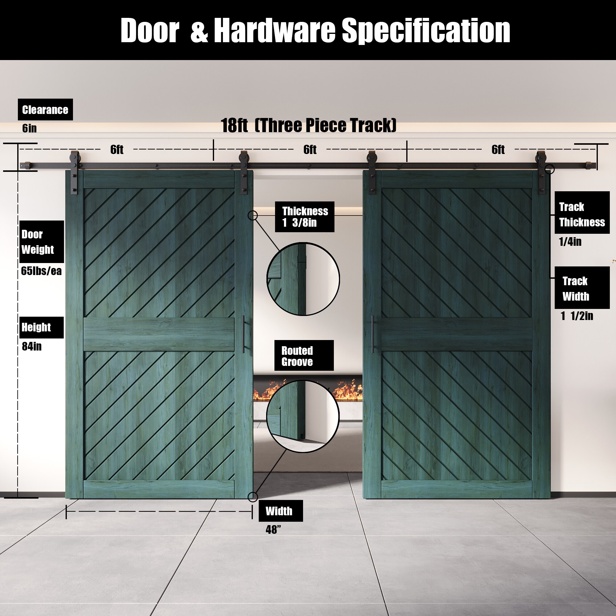 HOMACER YT2H216C-XT1-4884-RP Barn-Doors - View #2