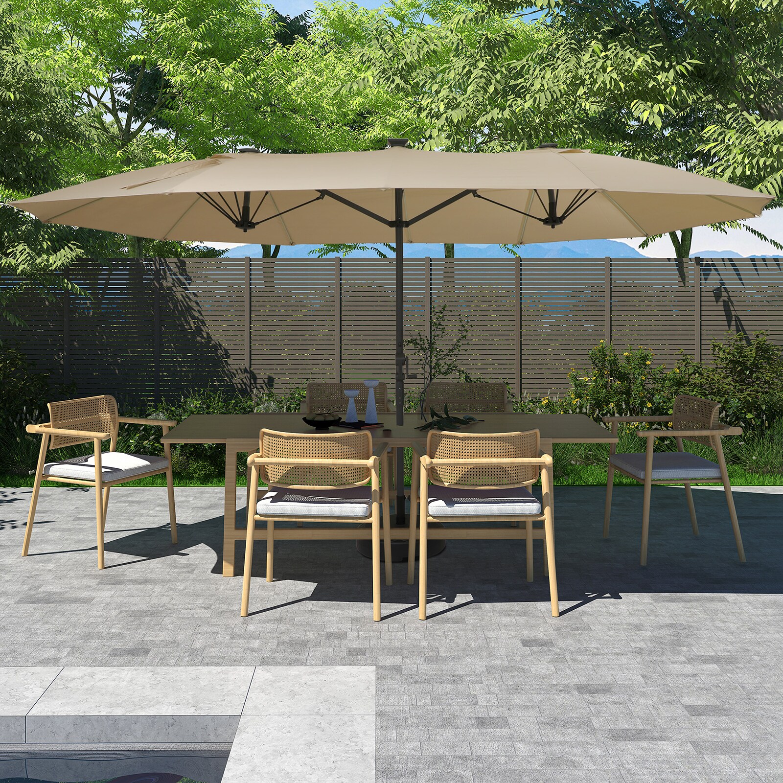 Mondawe 15-ft Solar Powered Garden Patio Umbrella With Base In The 