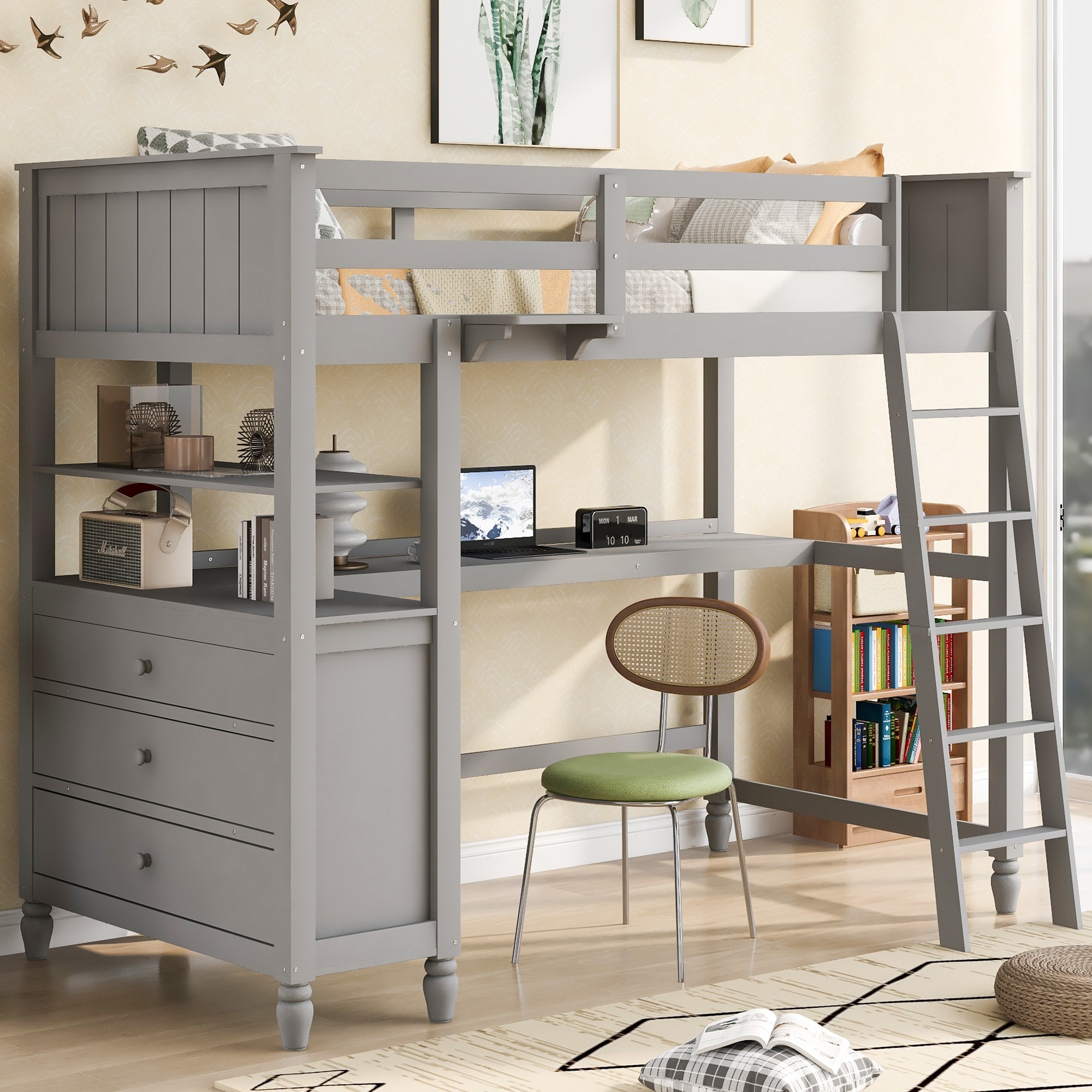 Yiekholo LL-1426AAE Gray Twin loft Bunk Bed