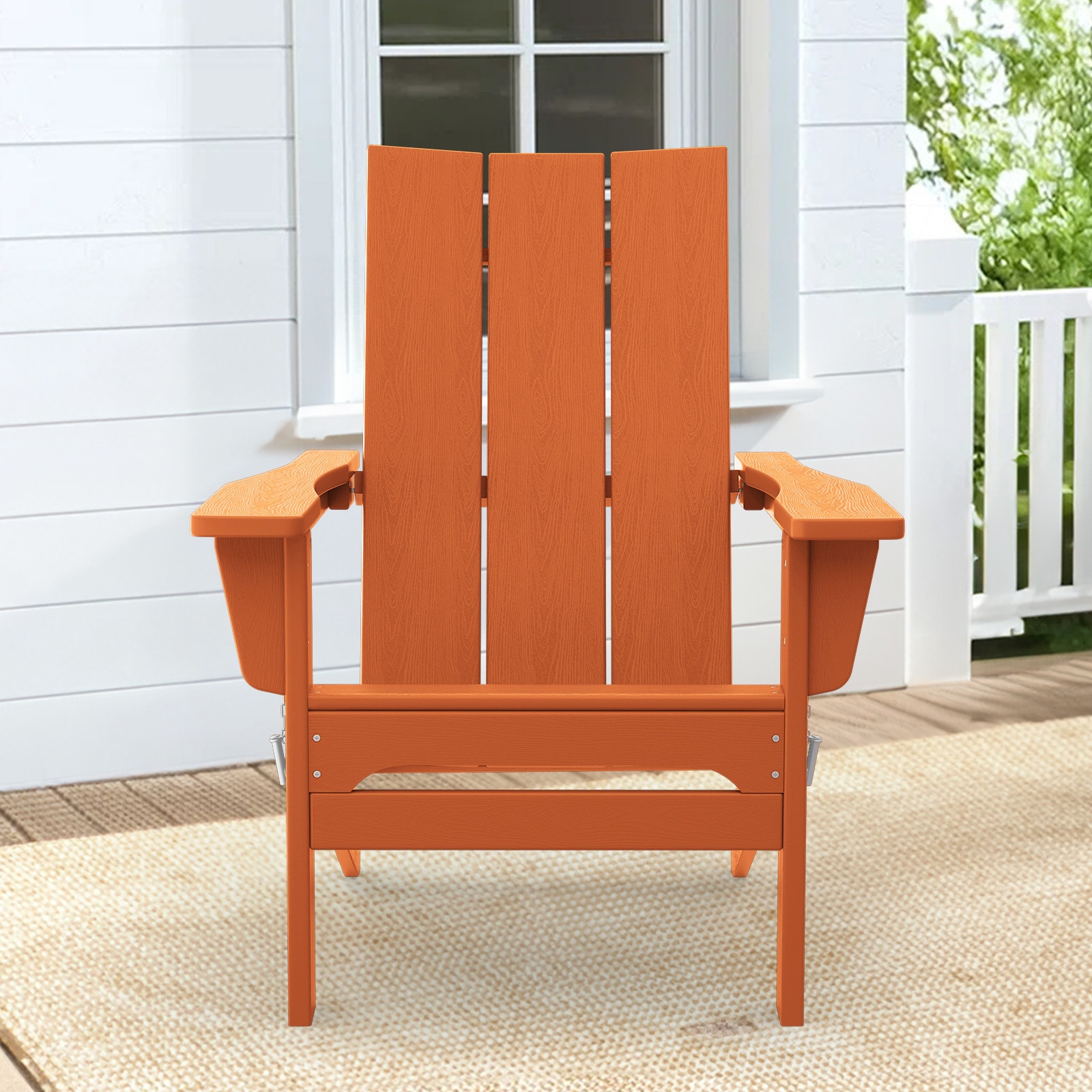 JEAREY PEHQZDY-OG Modern Foldable Chair Stackable Orange HDPE Frame Stationary Balcony Chair with Slat Seat