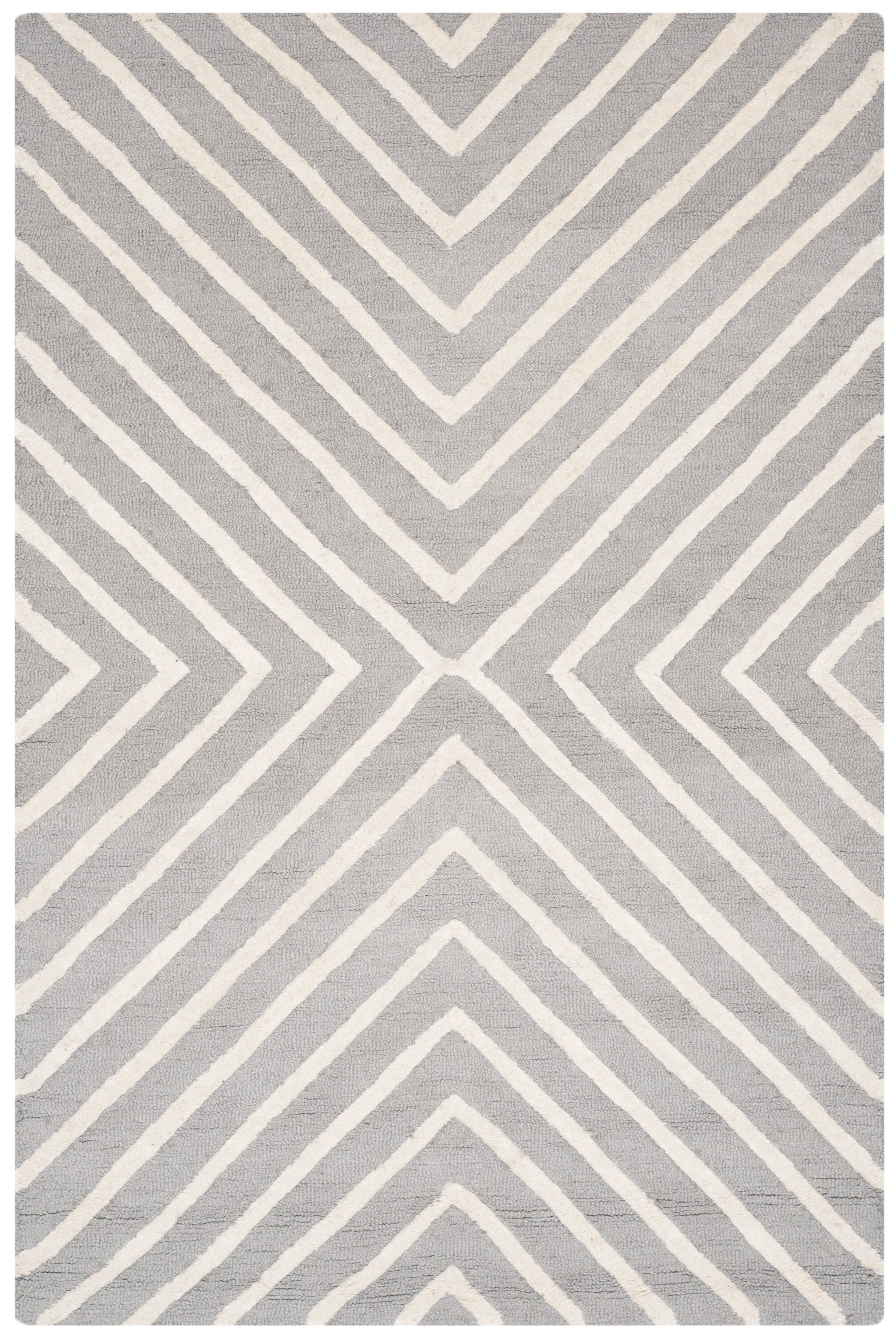 Silver and Ivory Hand-Tufted Wool 4' x 6' Area Rug