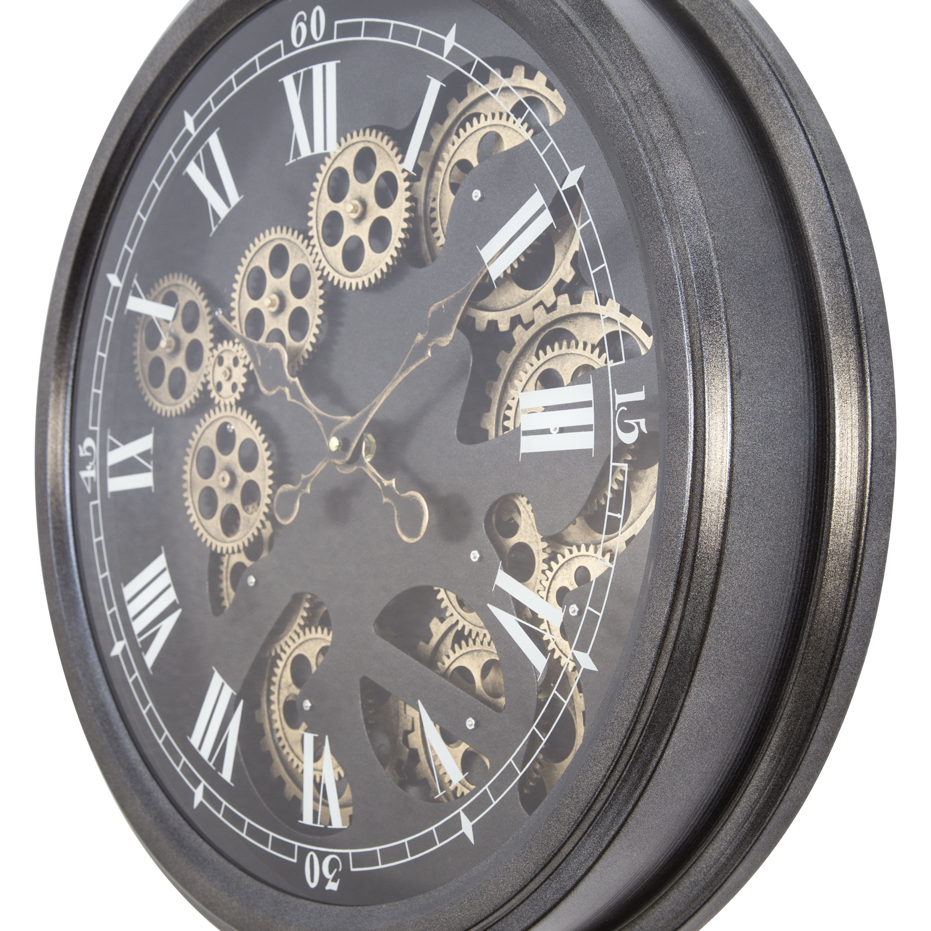 Yosemite Home Decor Black and Gold 19-Inch Round Gear Clock