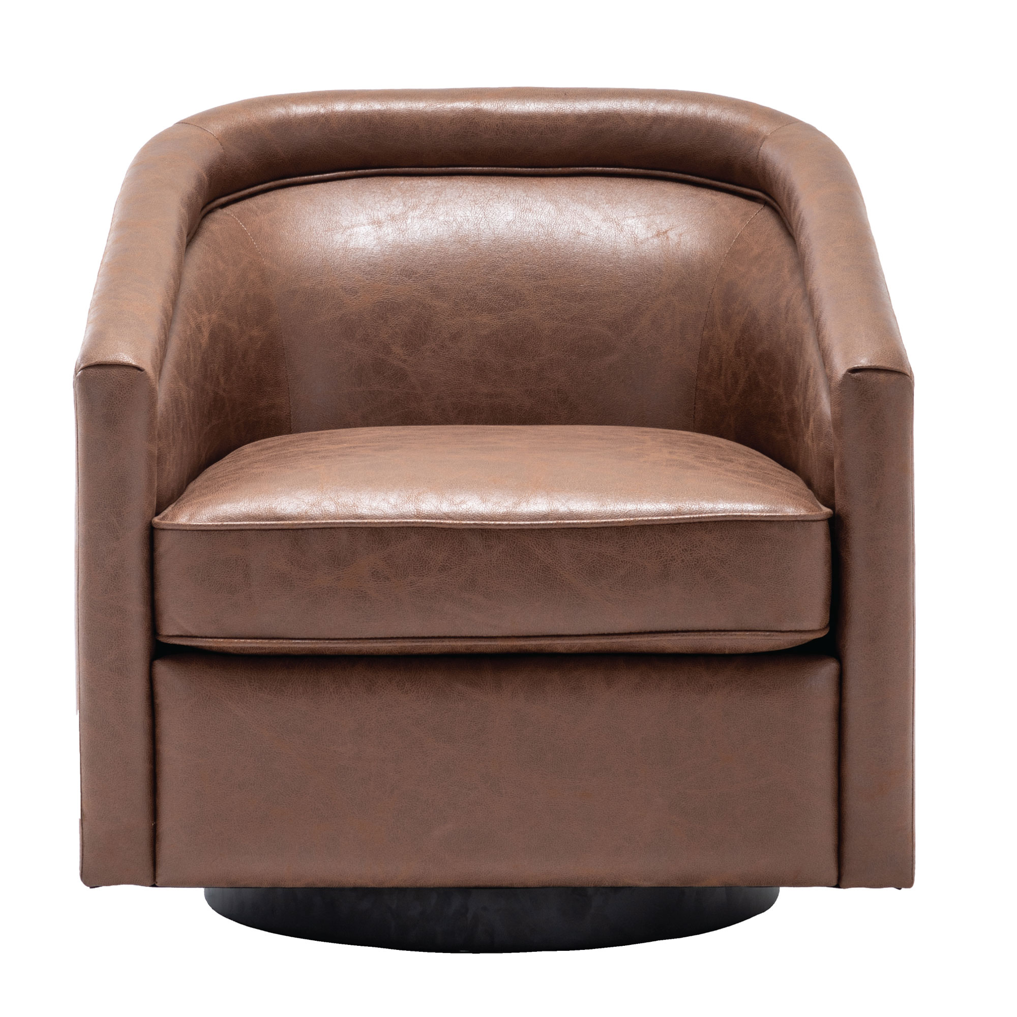 brown leather swivel barrel chair