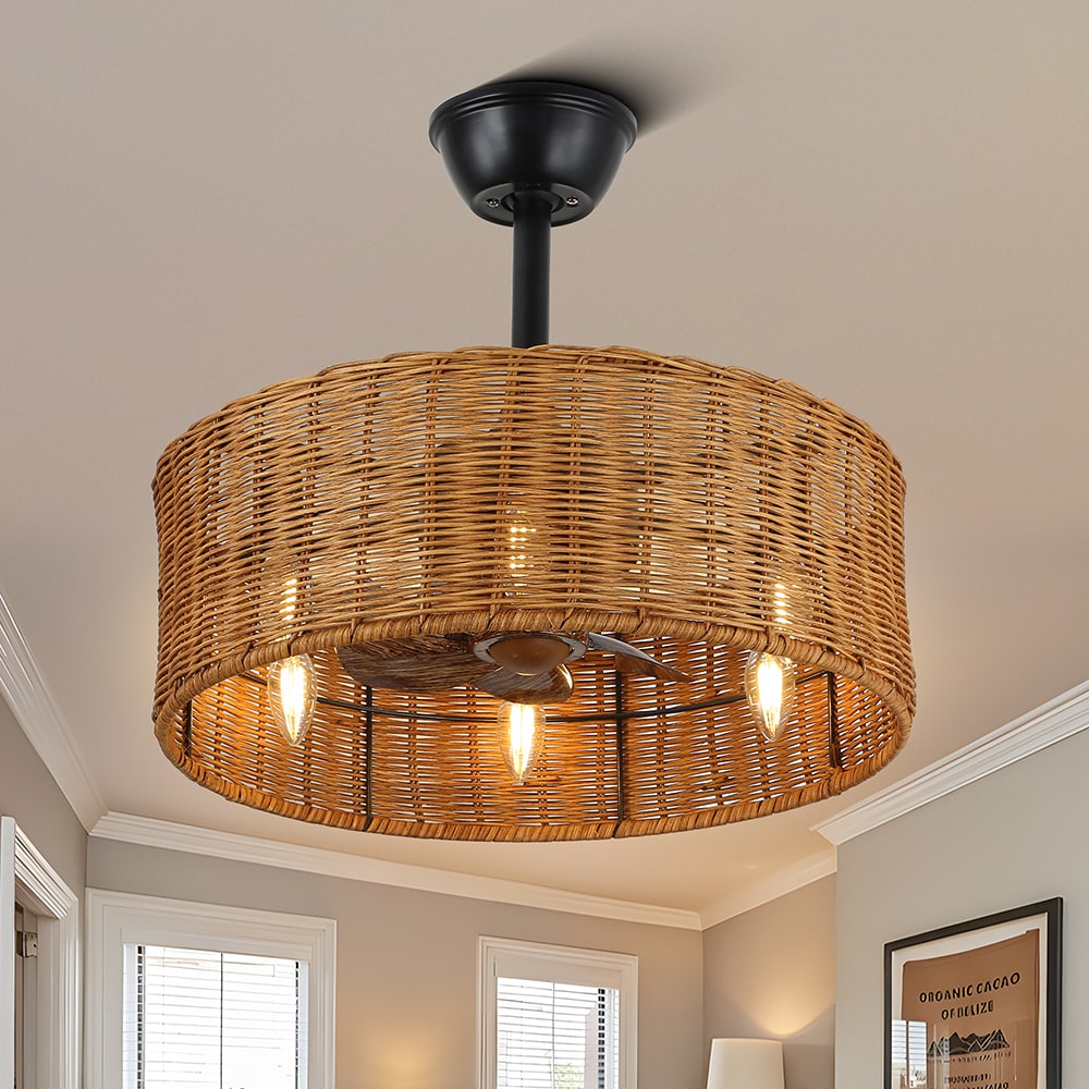 Oaks Decor BD1804 Hayes 18-in Color-Changing Brown with Brushed Blades Fandelier Ceiling Fan With Light - Remote Included ( 7 -Blade )