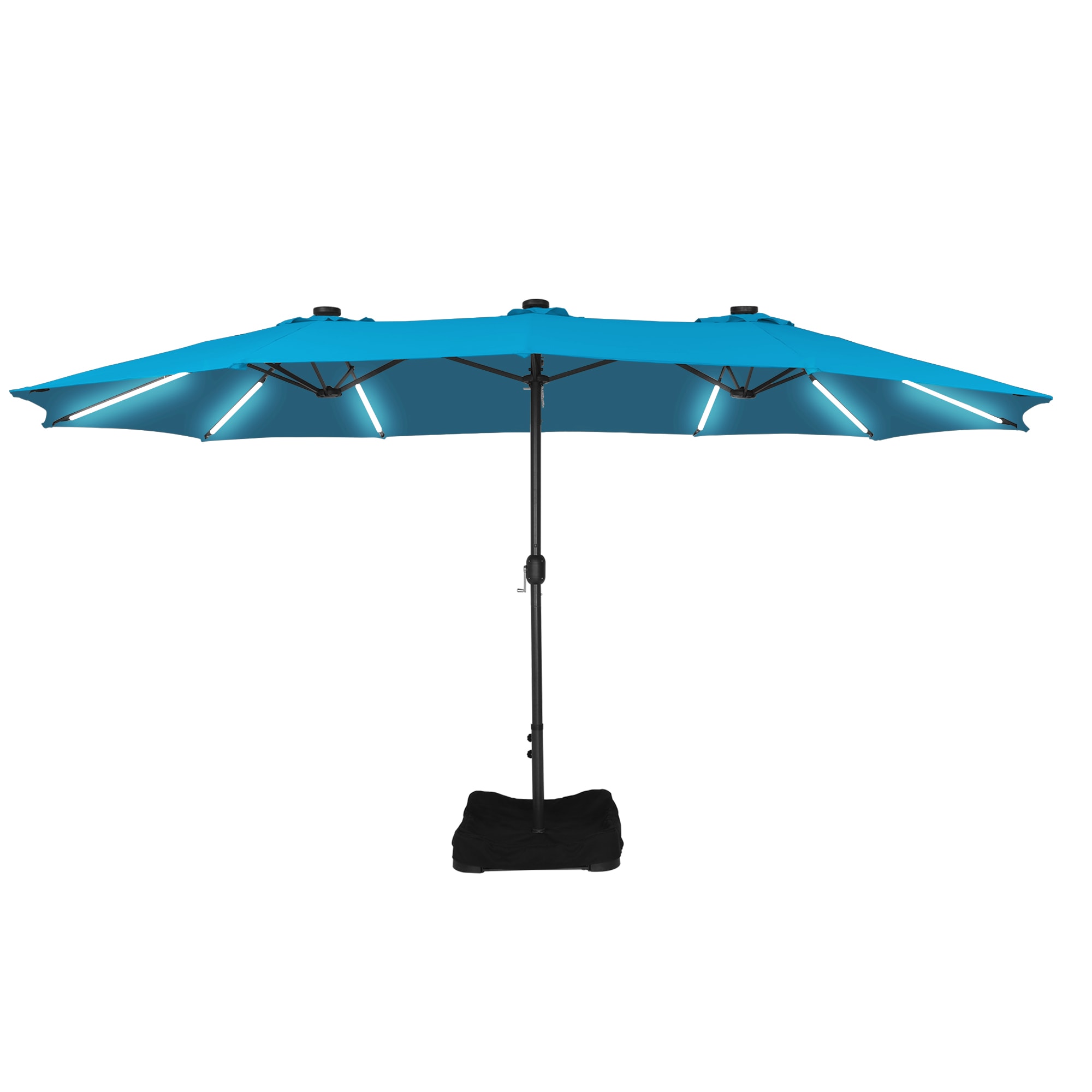 Dimakai DK-01HT15L751 15-ft Steel Light blue No-tilt Garden Patio Umbrella with Lights with Base