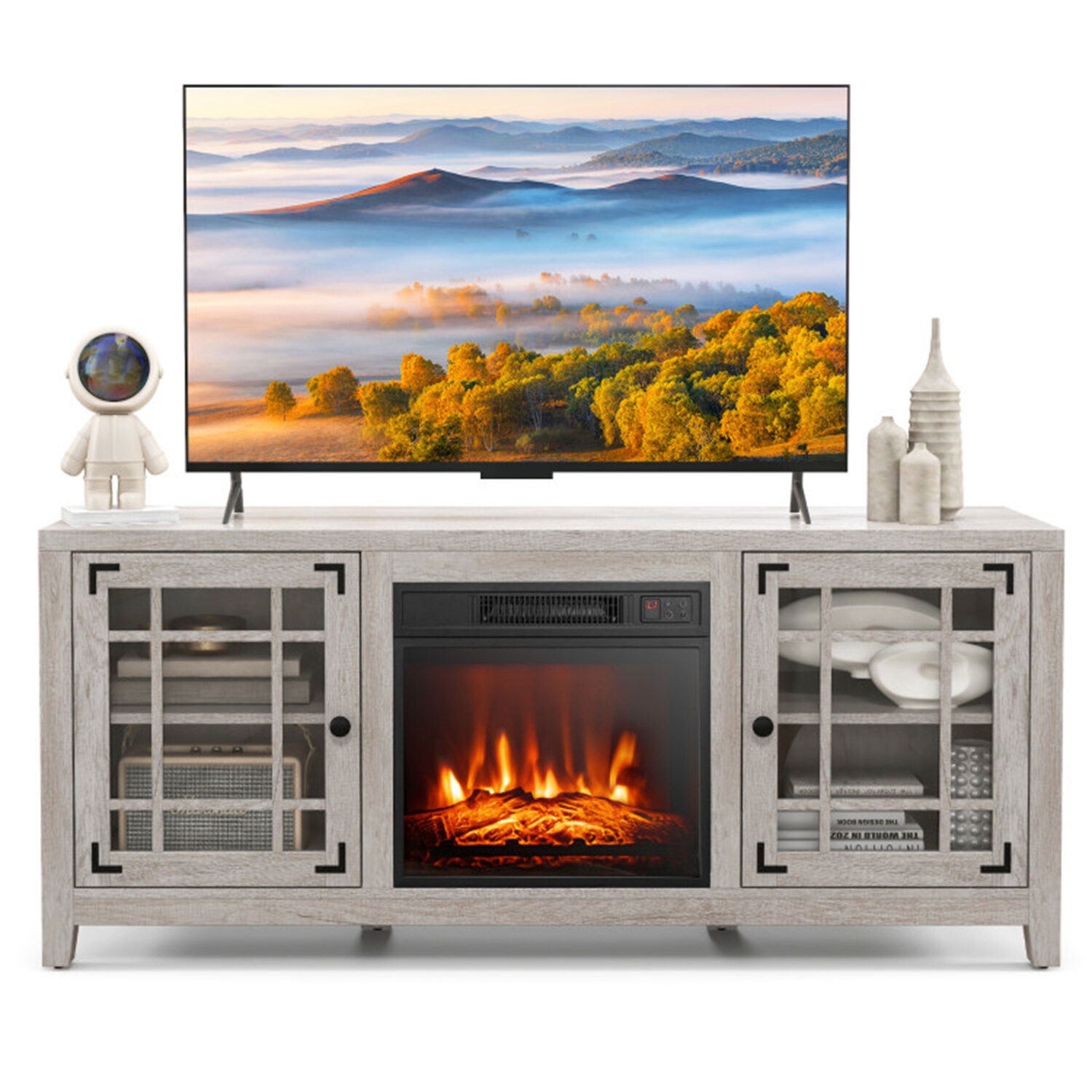 Clihome CL-FP10371NA 58 W Natural TV Stand with Fan-forced Flat wall Electric Fireplace with Remote Control Included
