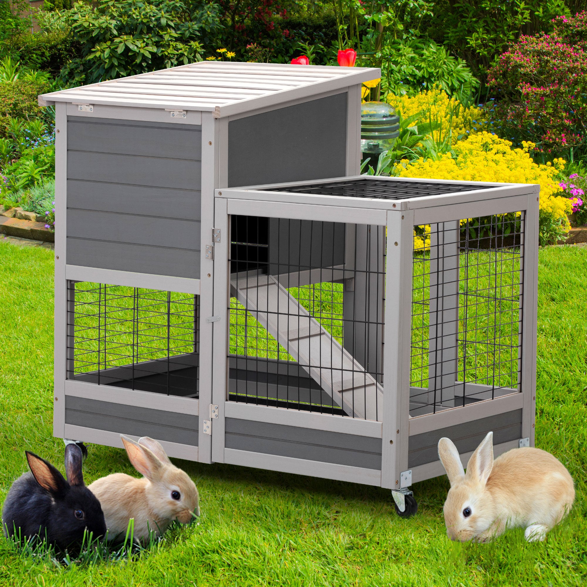 Coziwow Gray Wood Rabbit Hutch in the Chicken Coops & Rabbit Hutches ...