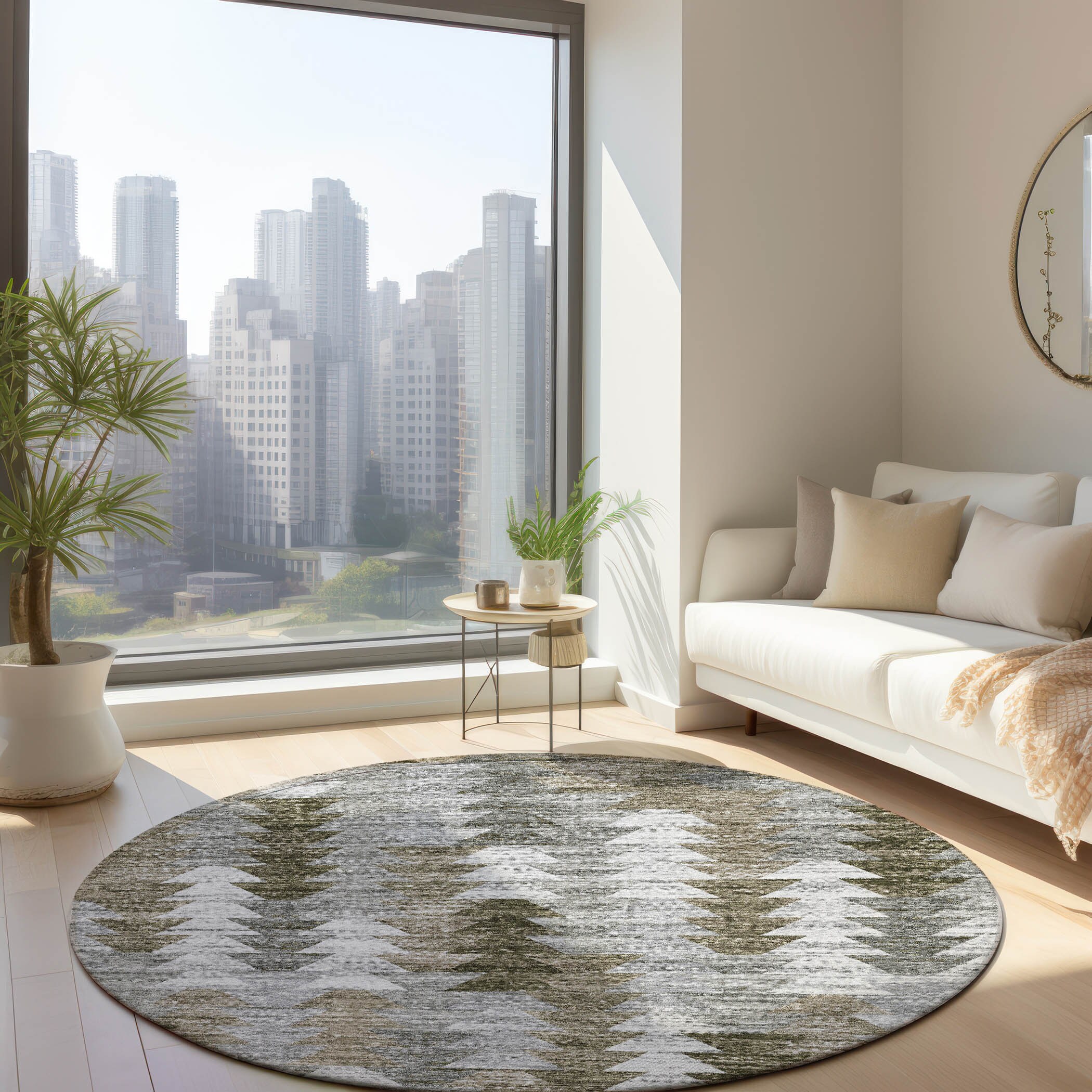 Addison Rugs ACN632BR8RO Chantille ACN632BR 8 x 8 (ft) Polyester Brown Round Indoor/Outdoor Geometric Machine washable Area rug
