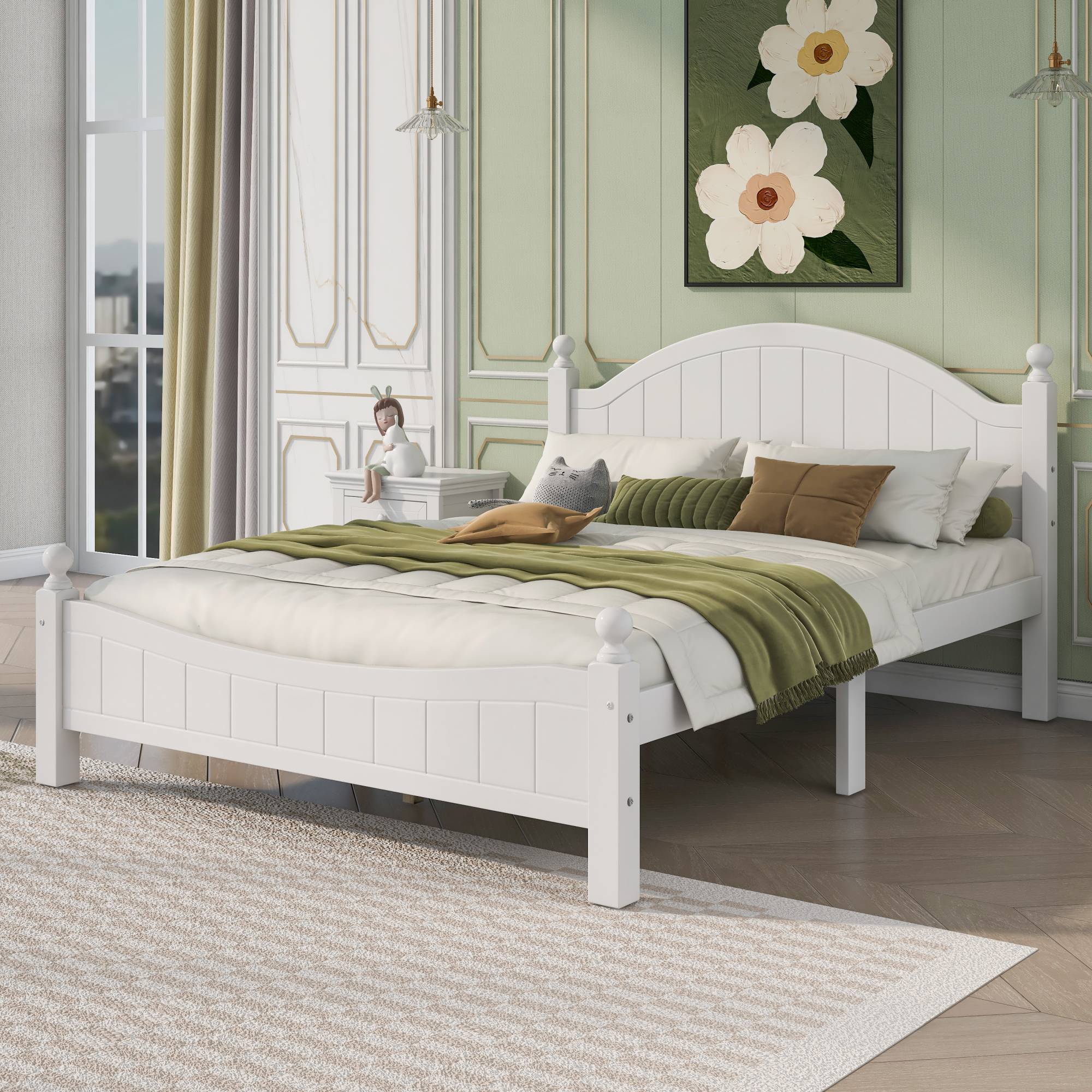 Yiekholo Contemporary White Queen Platform Bed with Storage - Low ...