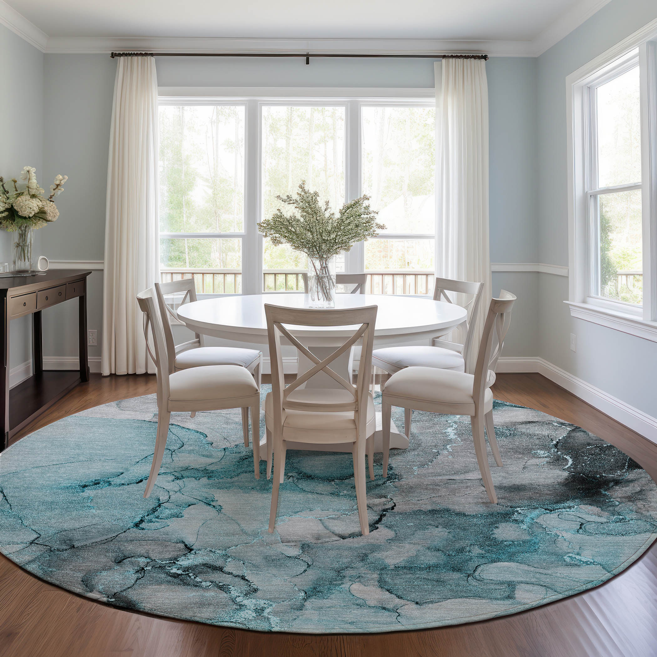 Addison Rugs ACN520TE8RO Chantille ACN520TE 8 x 8 (ft) Polyester Teal Round Indoor/Outdoor Abstract Machine washable Area rug