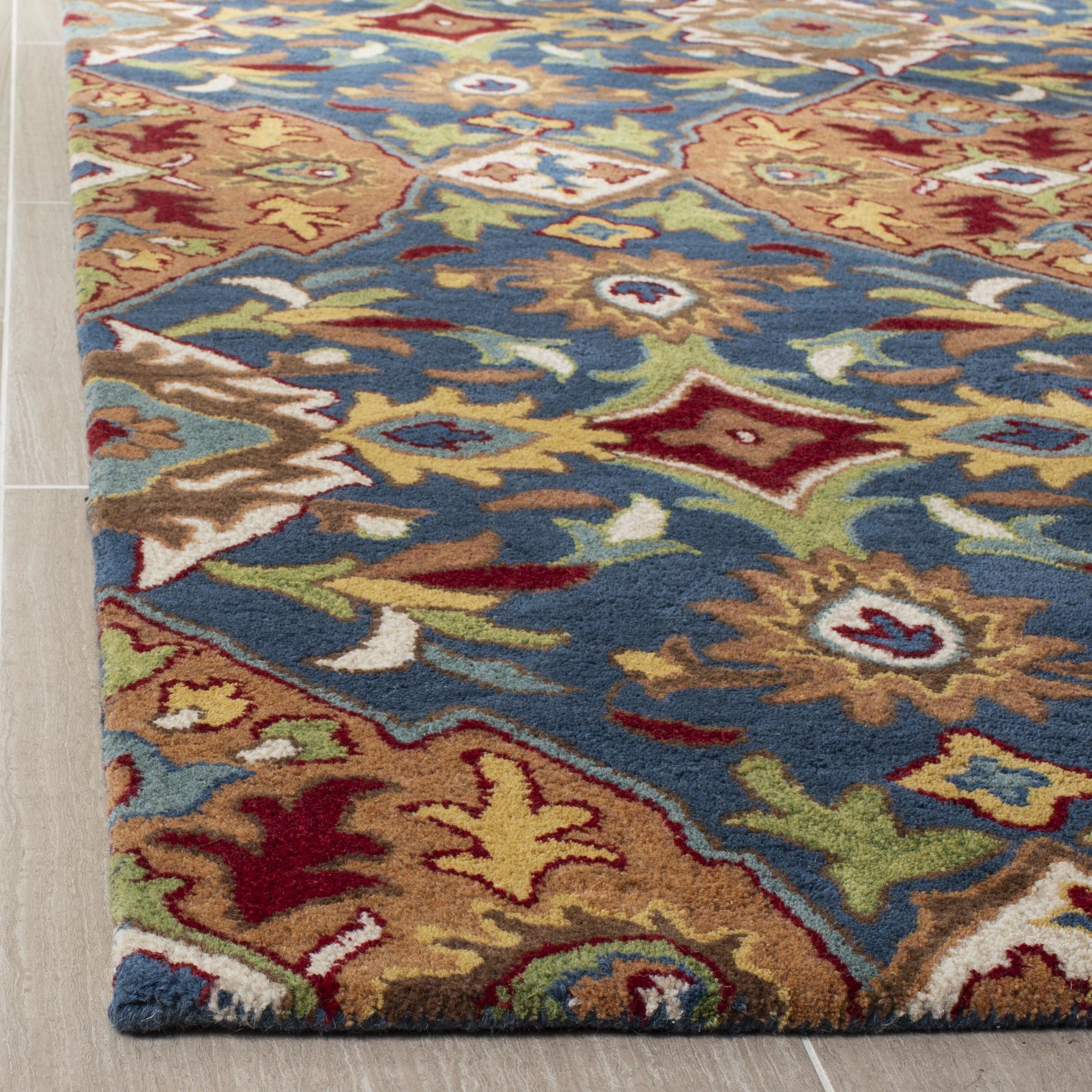 Hand-Tufted Classic Camel & Blue Wool Area Rug, 3' x 5'