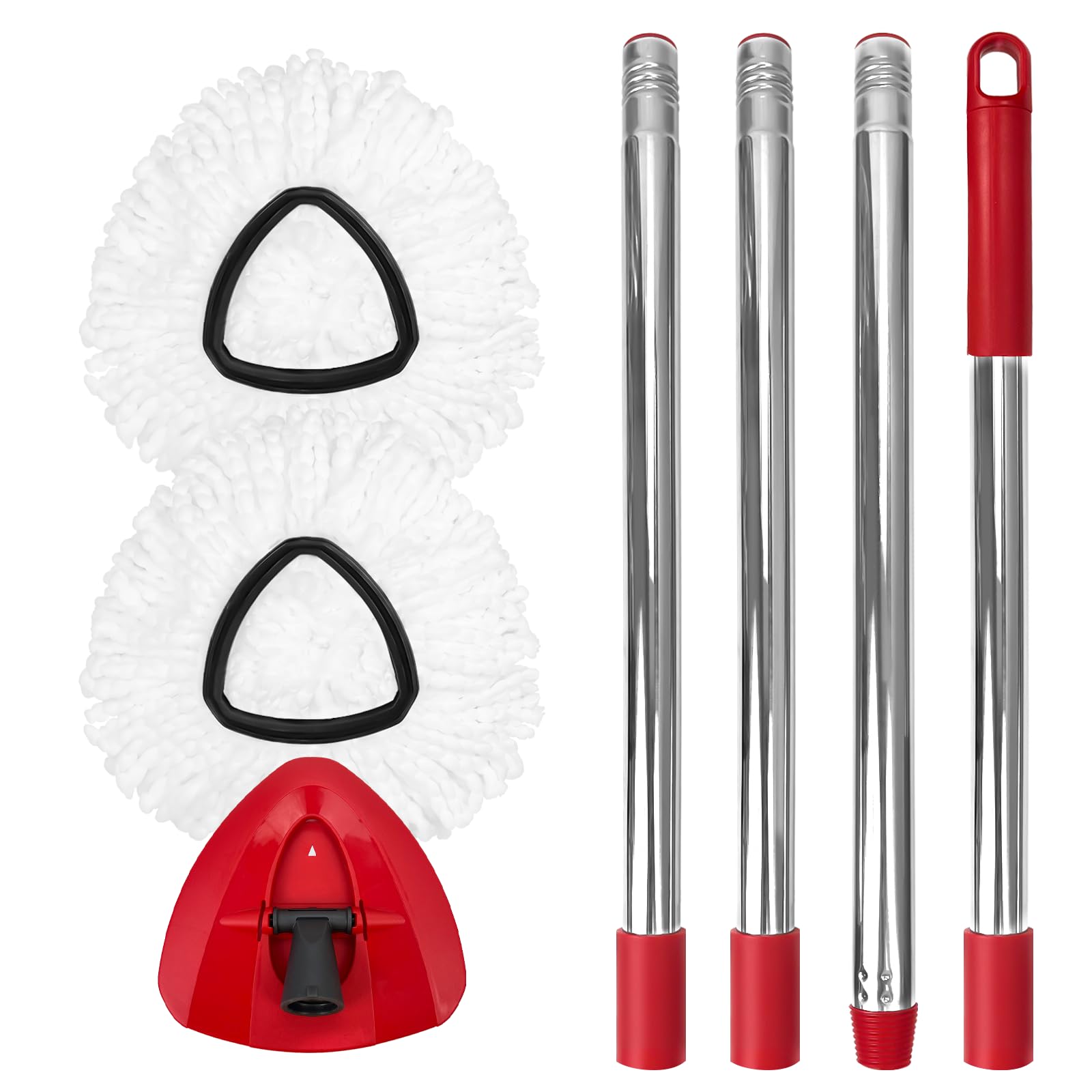 LAIFUCAM  Spin Mop Replacement Set for 1 Tank System 2 Microfiber Mop Heads 1 Adjustable Stainless Steel Handle 30 to 58 Inch 1 Spin Base for