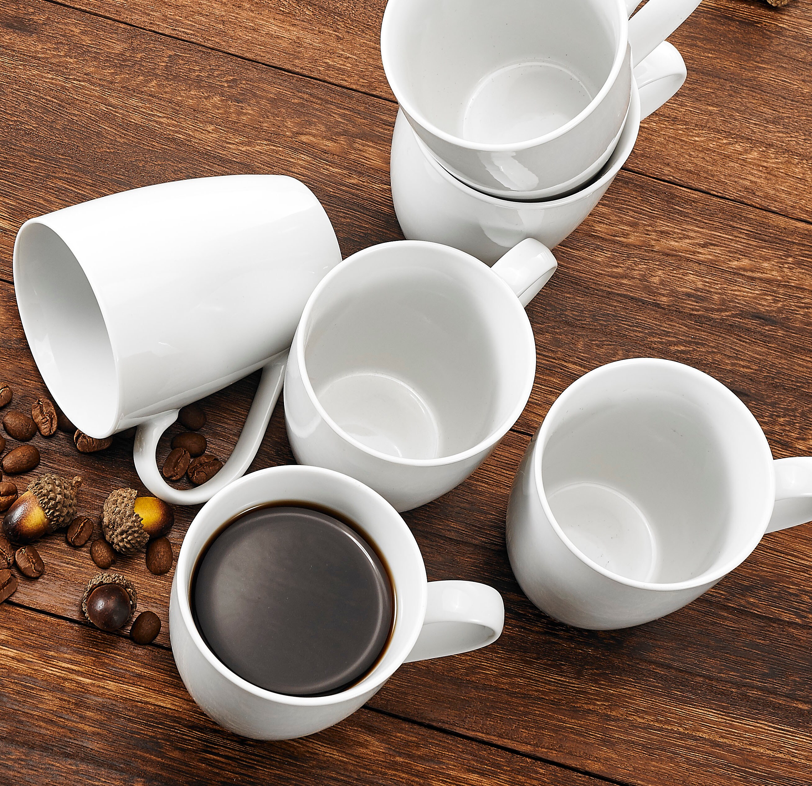 MALACASA, Series Elisa, Porcelain 11 OZ Coffee Mug Set of 6 for