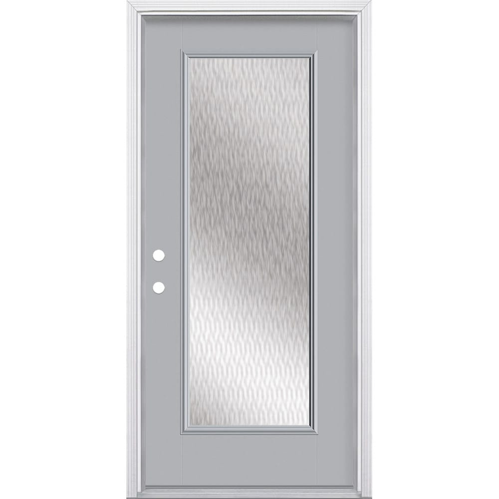 Masonite 627986 Double Water Textured Glass 36-in x 80-in x 4-9/16-in Fiberglass Full lite Right-hand inswing Infinity Gray Painted Prehung Front Door with Brickmould Insulating core