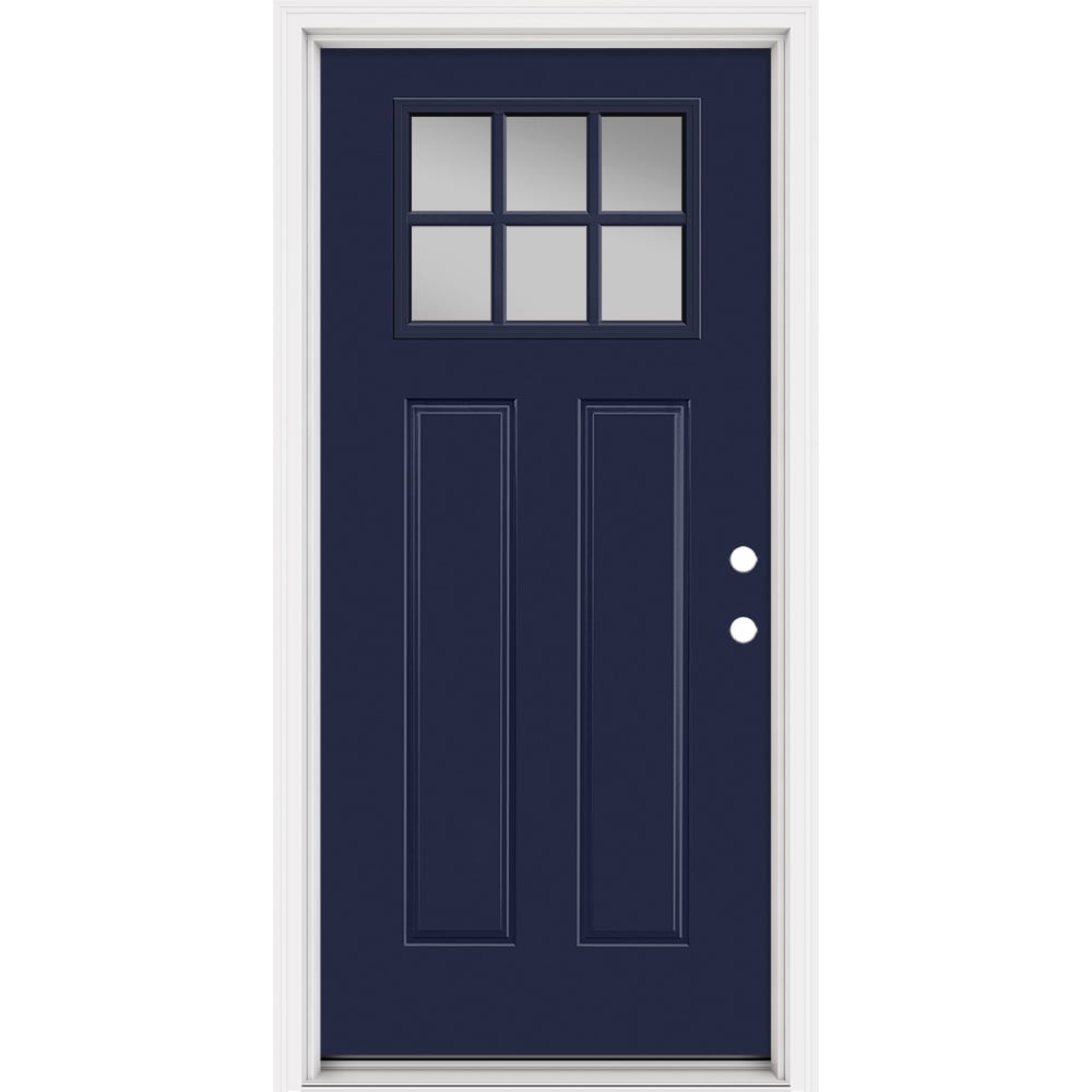 Masonite 321246 Steel Doors Series 36-in x 80-in x 4-9/16-in Steel Craftsman Left-hand inswing Eclipse Painted Prehung Front Door with Brickmould Insulating core