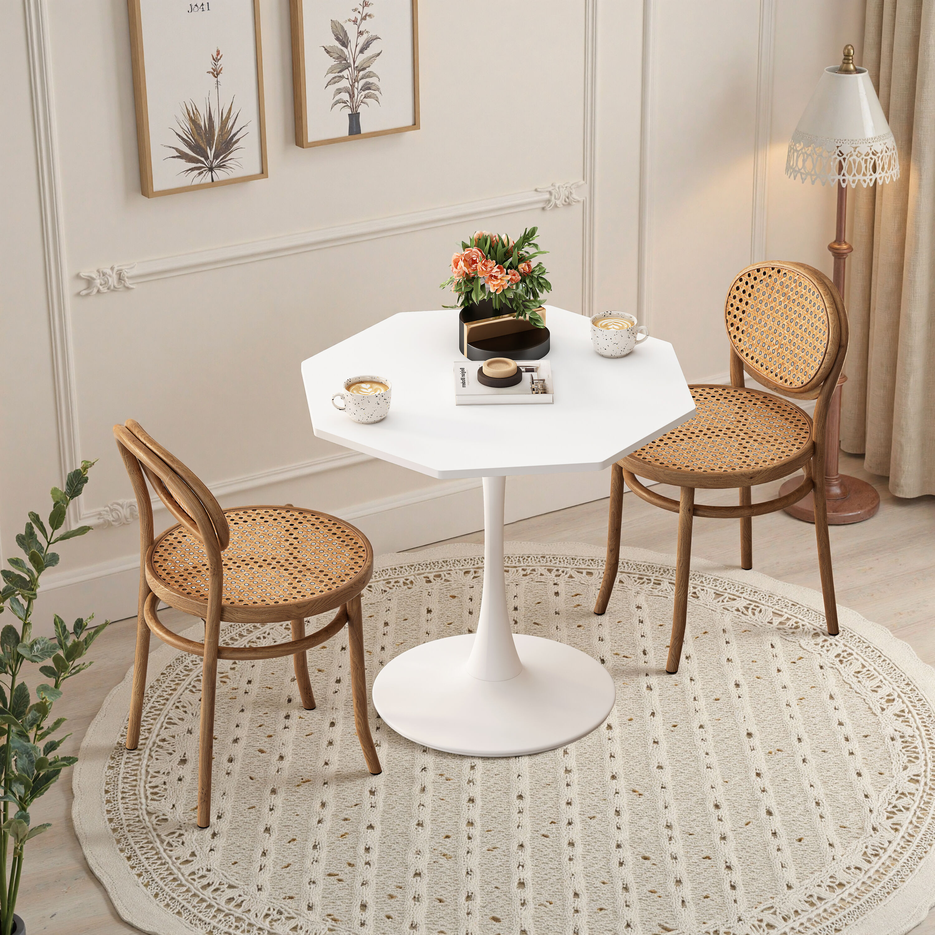 LOVMOR SF-M-W757126156 31.50InchModern Octagonal Coffee Table with MDF Table Top Metal Base for Dining Room Kitchen Living Room White