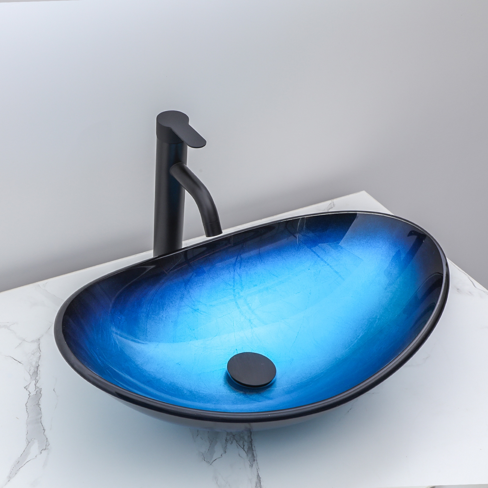 Lordear Glass 14-in Vessel Oval Modern Sapphire Blue Bathroom Sink