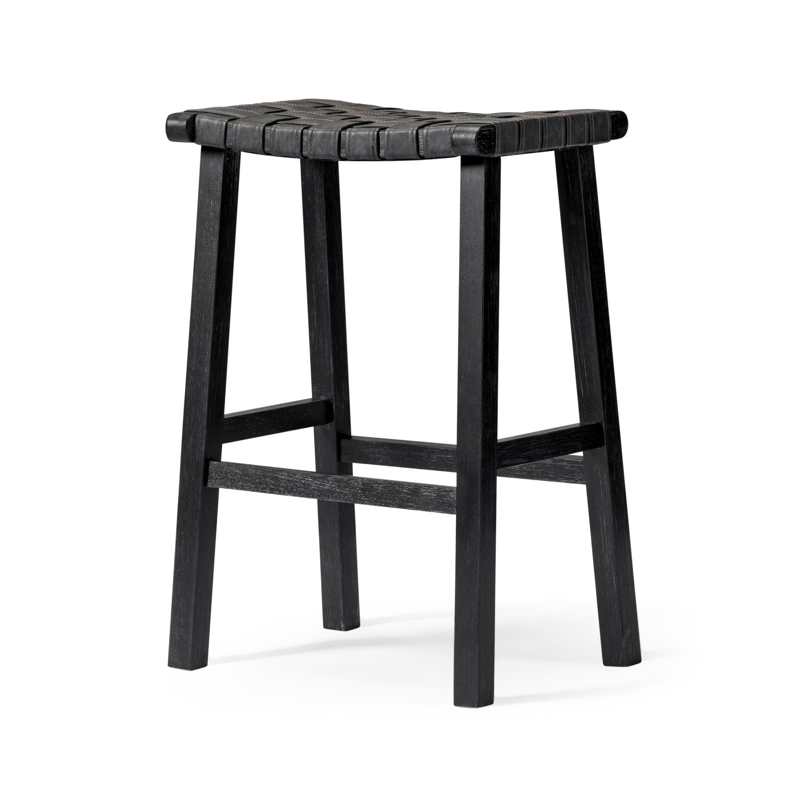 Maven Lane 30in Noah Backless Bar Stool In Aged Black Finish With Charcoal Black Vegan Leather