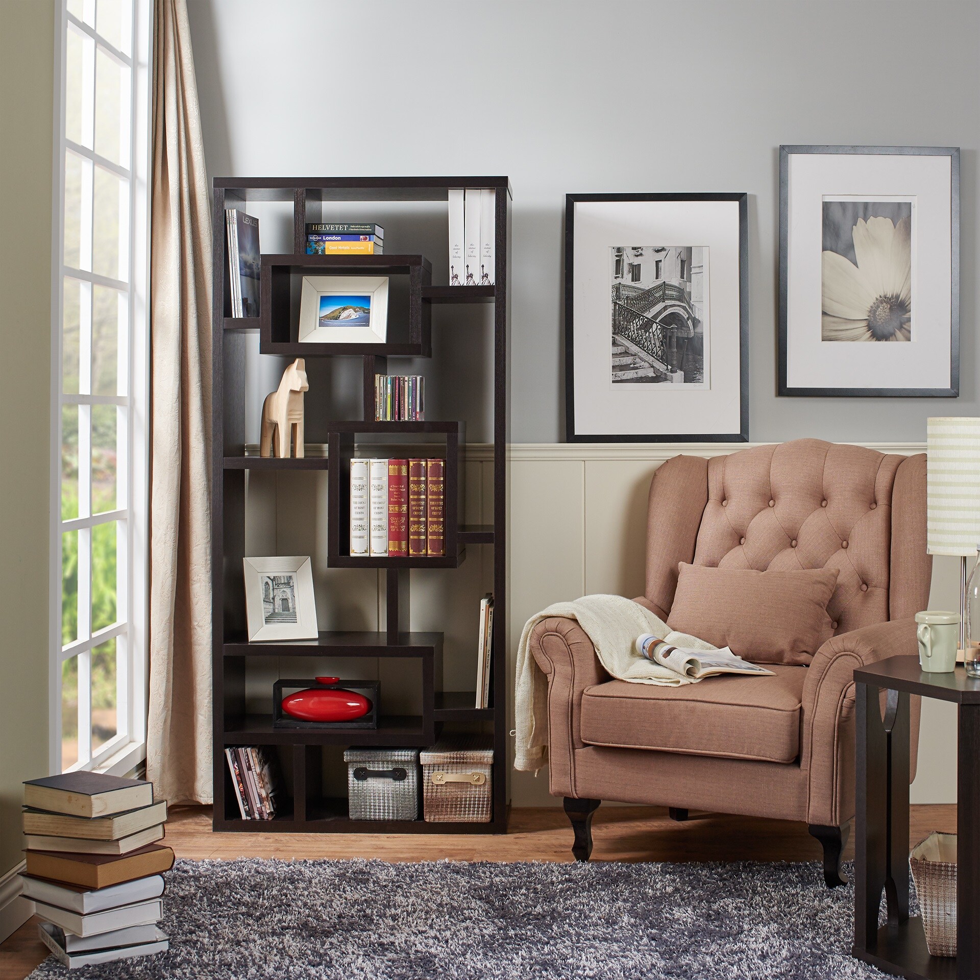 Furniture of America Celine Cappuccino 11-Shelf Bookcase (32-in W x 71 ...