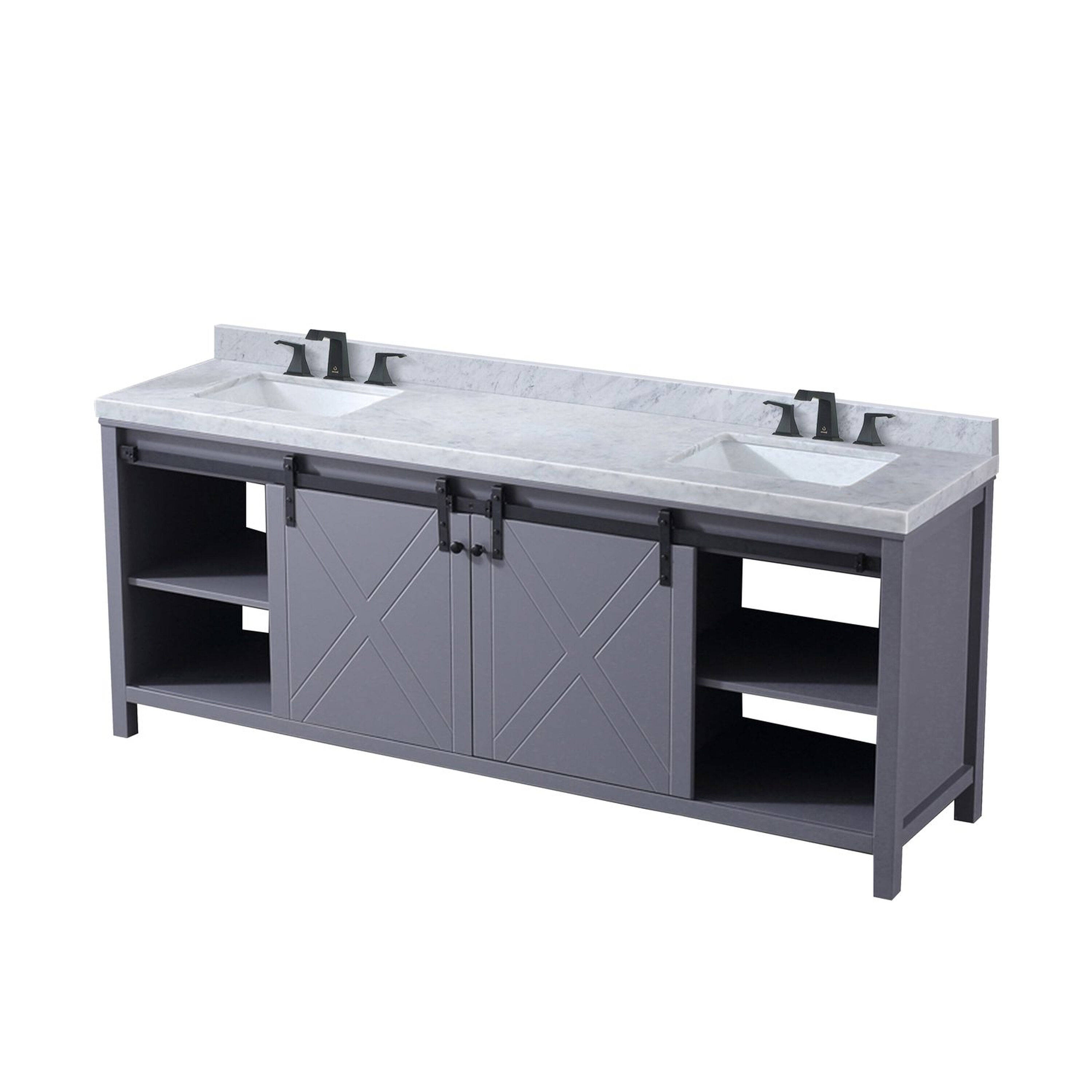 Lexora LM342284DB00000 Marsyas 84-in Dark Grey Bathroom Vanity Base Cabinet without Top