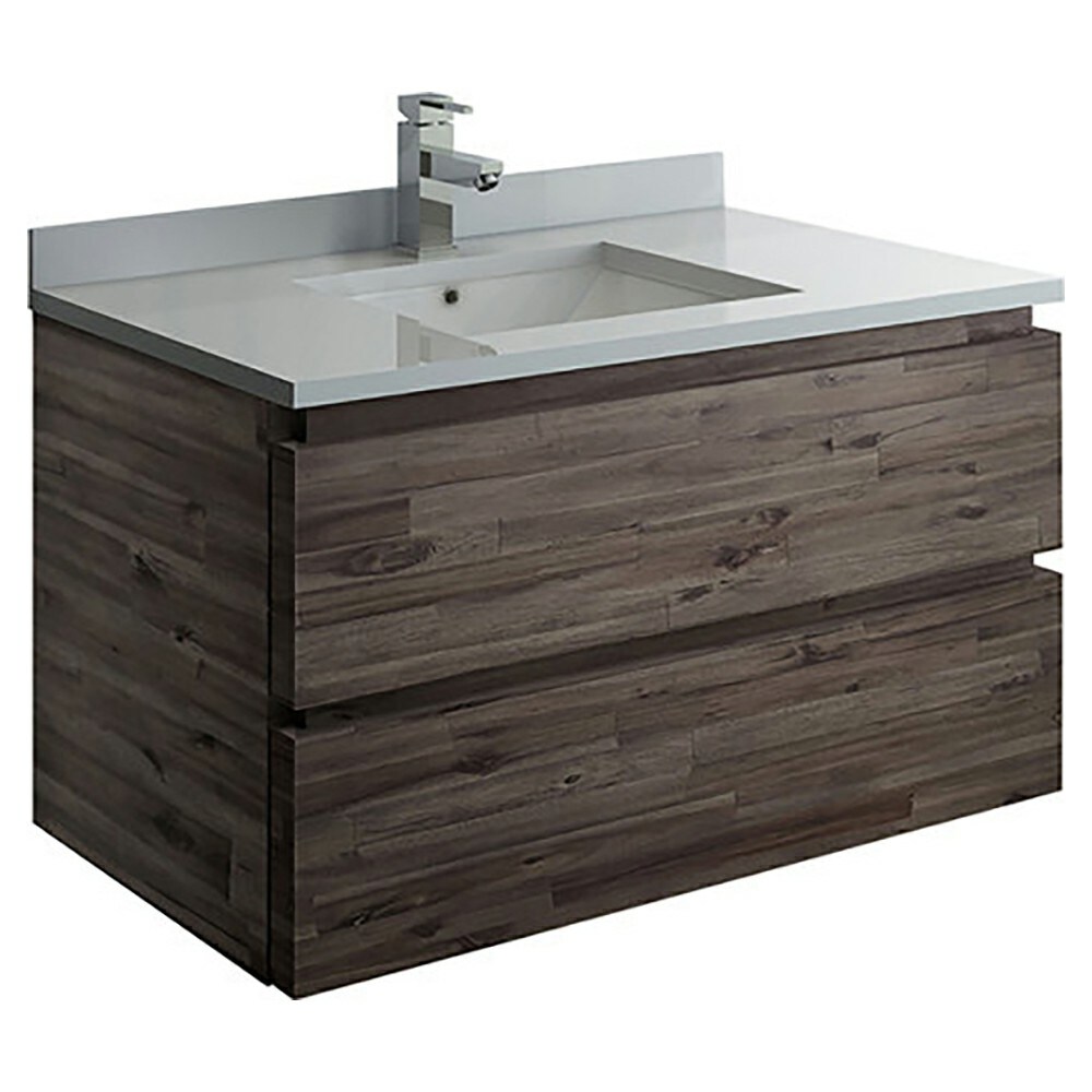 Acacia Brown 35" Wall Mount Single Sink Vanity Base